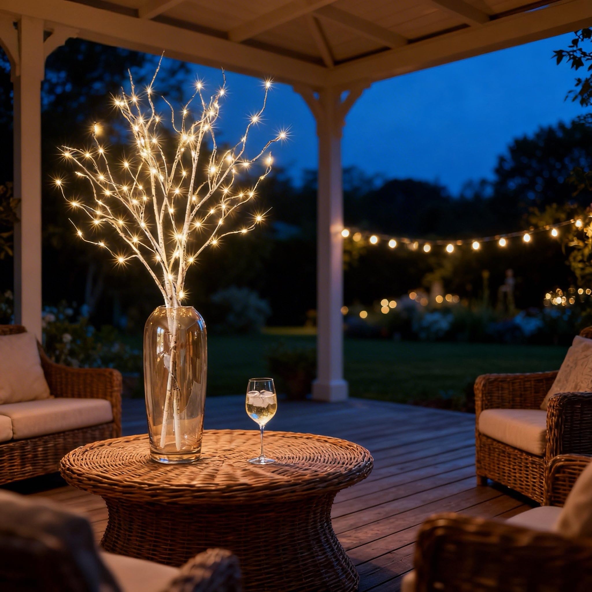 HipTree Beleuchtete Birkenzweige 81,3 cm, 100 LEDs, warmweiß, 2 Stück, batteriebetrieben mit 6-Stunden-Timer, IP44 wasserdicht, flexible KD-Zweiglichter für drinnen und draußen, Weihnachtsdekoration