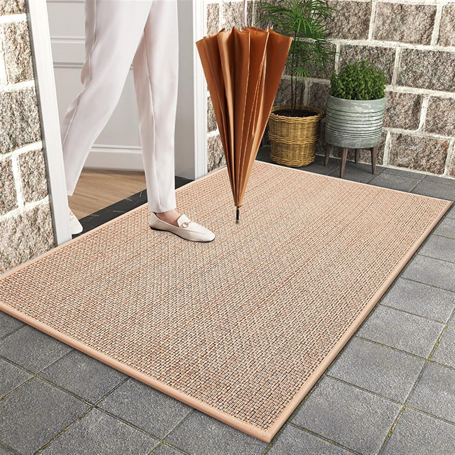 Lifup Braided Jute Door Mat with Non-Slip Rubber Backing, Entryway Rug, Low Profile Doormat for Entrance Way Outdoor Indoor Beige 23.6"x35.4"
