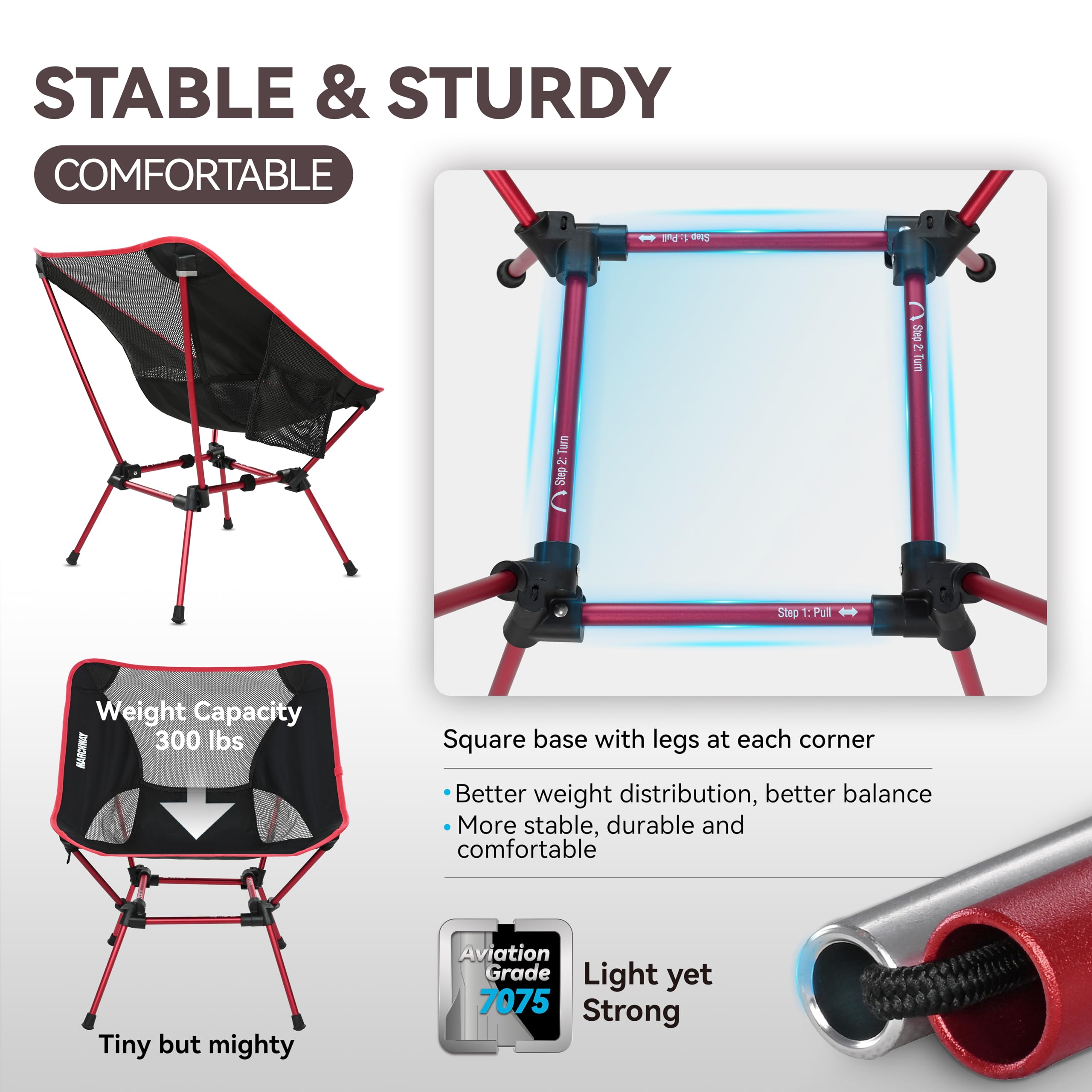 MARCHWAY Ultralekkie krzesło kempingowe (czerwone)