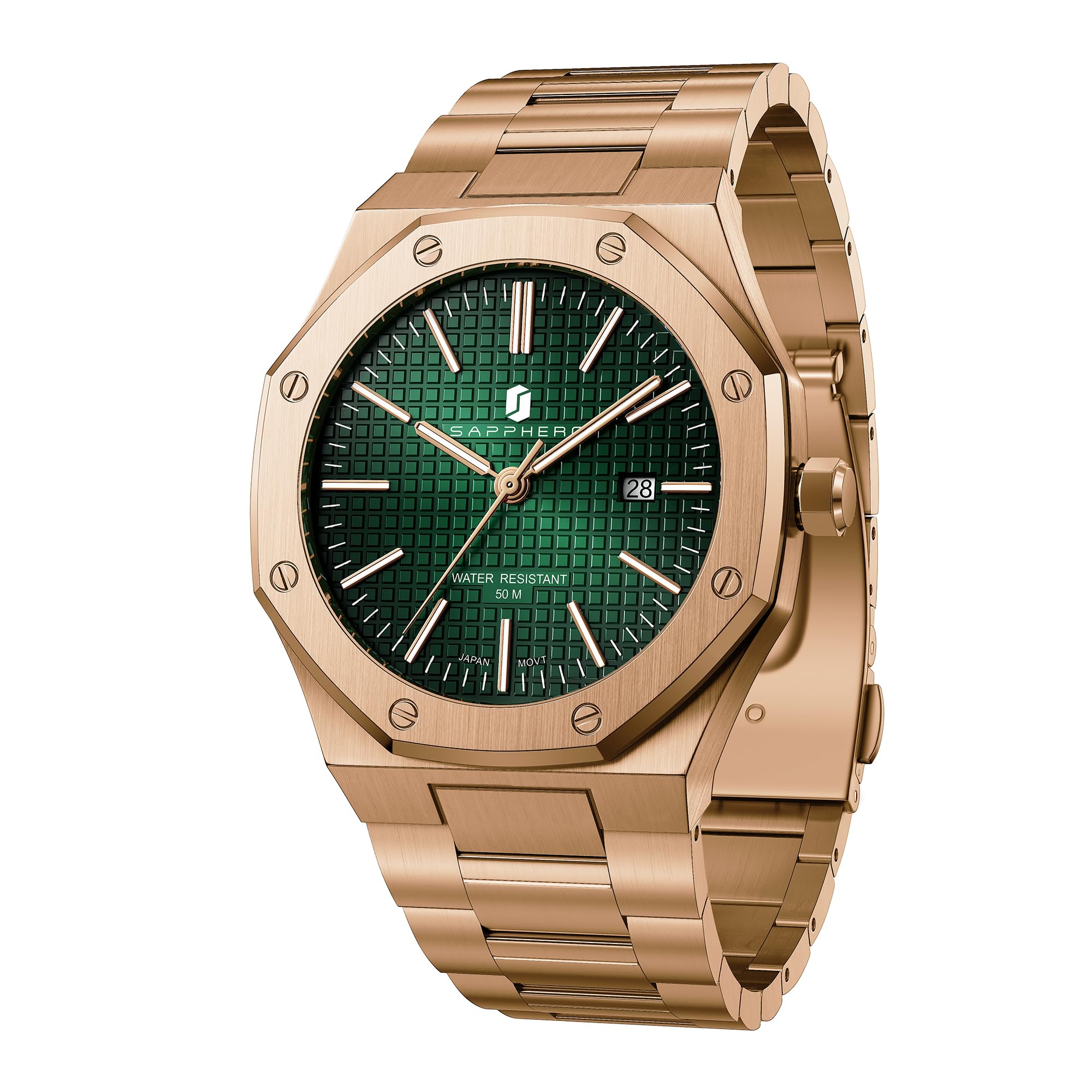 SAPPHERO Uhren Herren Quarzwerk Edelstahl Armband 50M Wasserdicht Datum Kalender Herrenuhren Armbanduhr Geschenke für Männer
