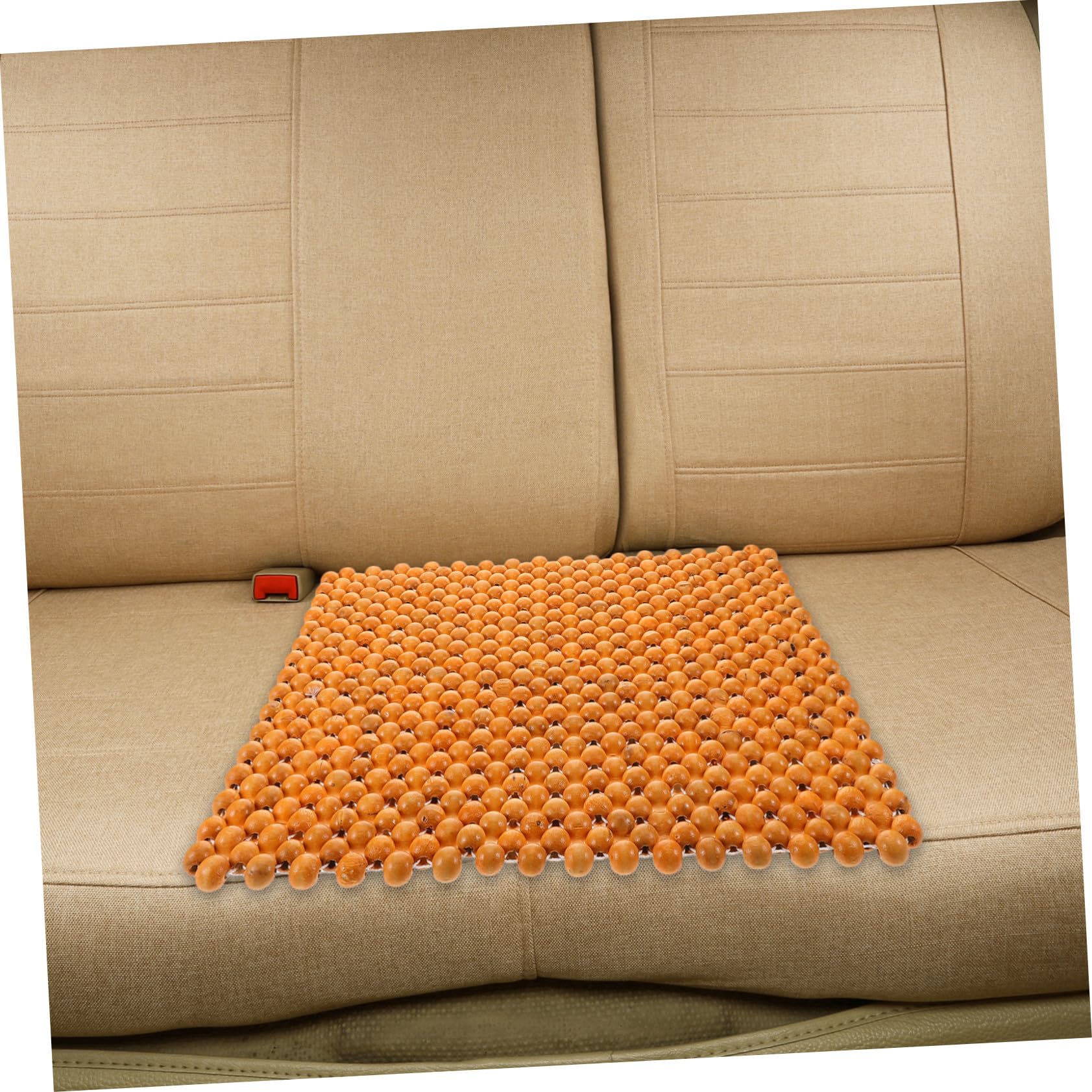 Cojín de Asientos con Cuentas de Madera 44x44 Cm Beige para Coche y Oficina, Transpirable y Masajeador, Funda de Asiento Verano, Almohadilla Refrescante para Vehículo y Silla