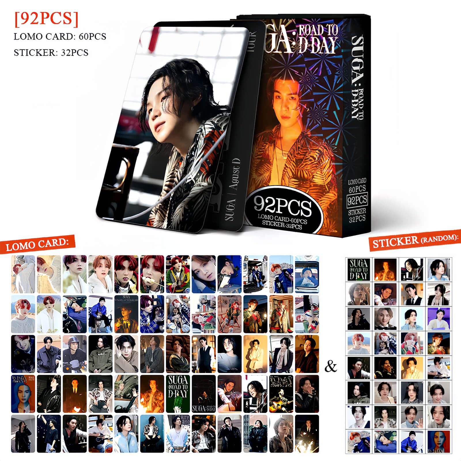 PYAJUU KPOP SUGA D-DAY Album Photocards 92PCS Agust D TOUR D-DAY