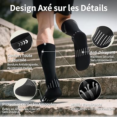 Chaussettes Compression Running Homme Femme 8-15 MmHg - Respirantes Anti Ampoules Sport