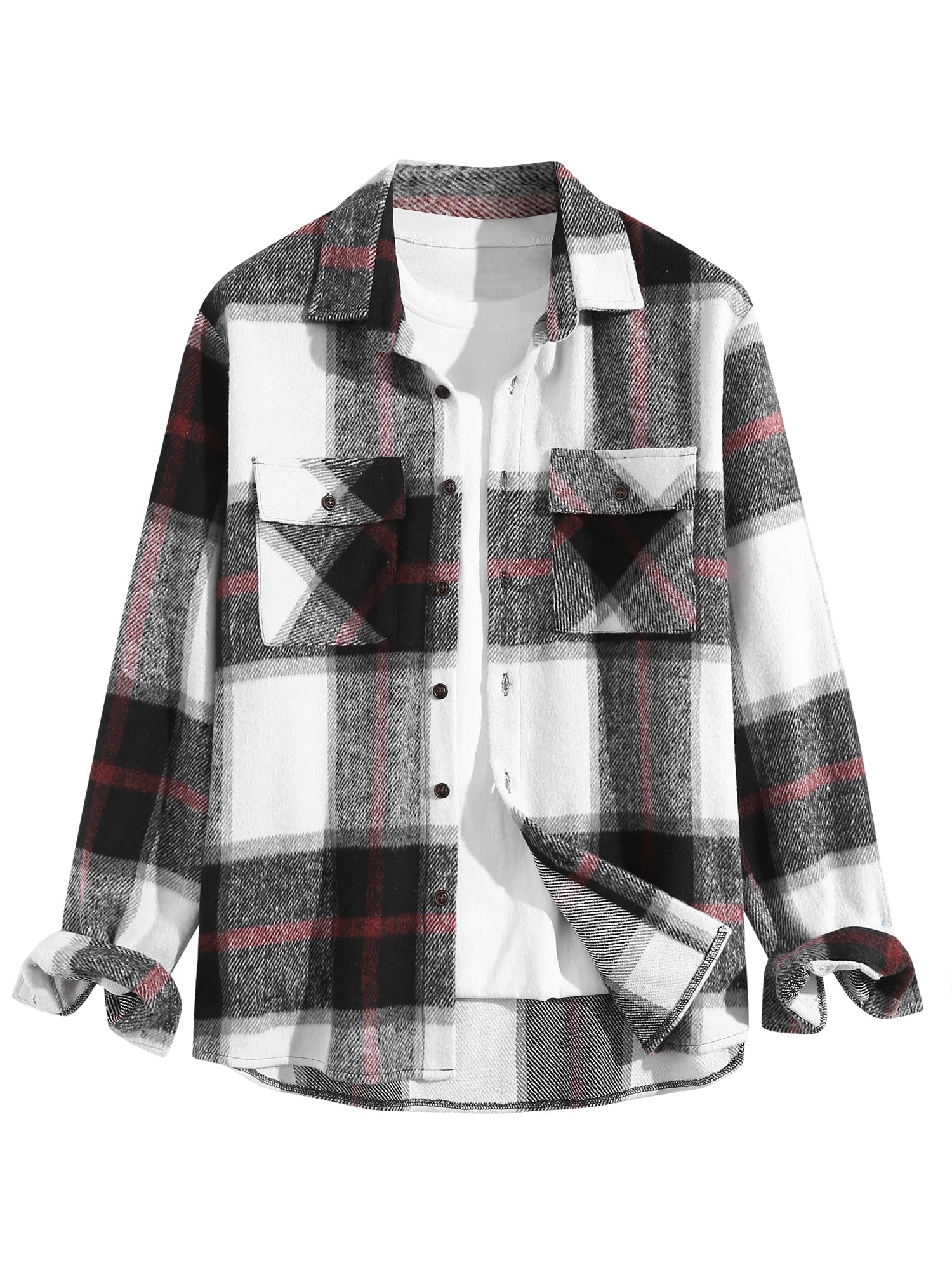 ZAFUL Unisex Plaid Flannel Shirt Jacket Button Down Long Sleeve Pocket Coat Outwear