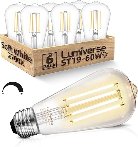 Miniatura 14 de Bombilla Edison LED regulable ST19, 5.5 W (equivalente a 60 W), 500 lúmenes, CRI 95+, blanco frío 4000 K, filamento vintage de base media E26, 4000K
