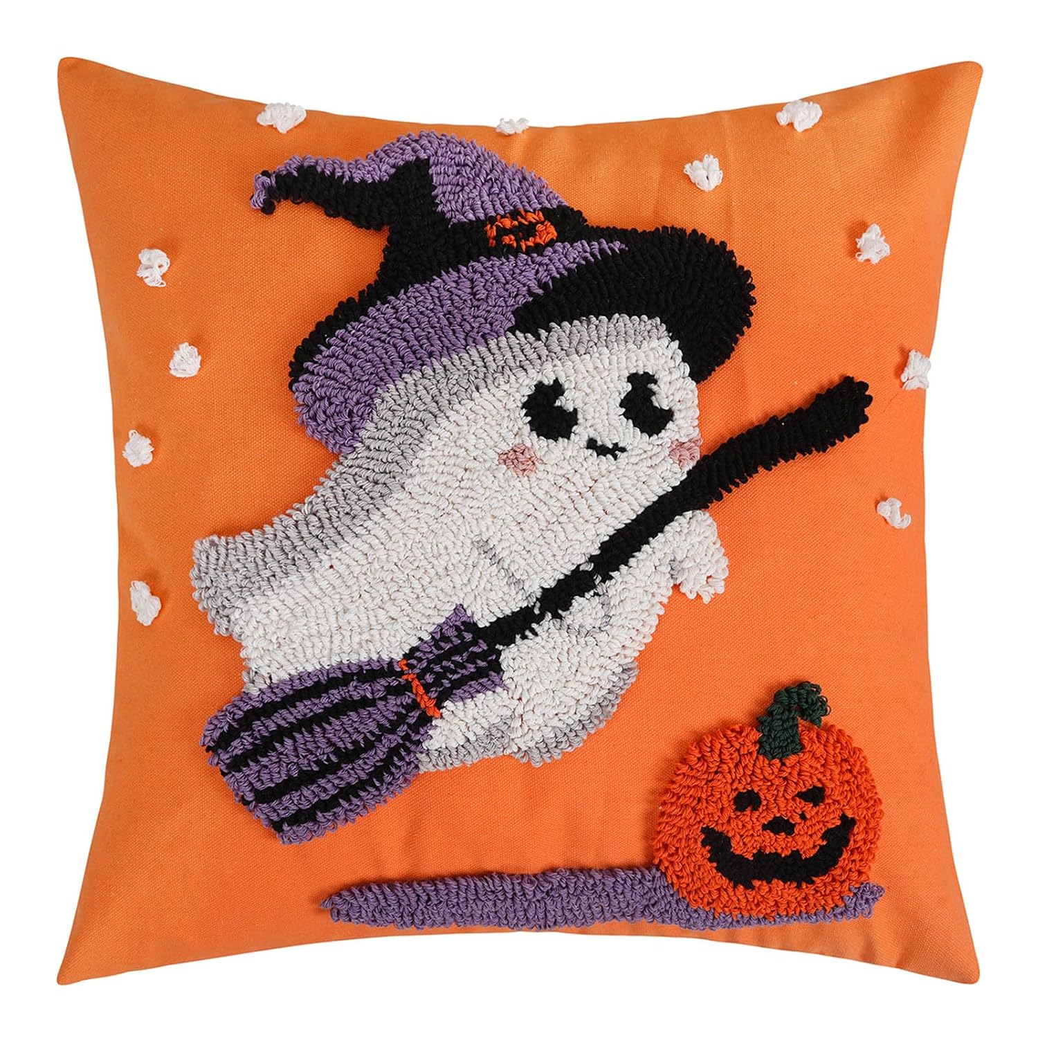 Adabana Fall Halloween Ghost Pillow Covers 18x18 inch Cute Tufted Pumpkin Halloween Decorations for Sofa Indoor Bedroom Couch