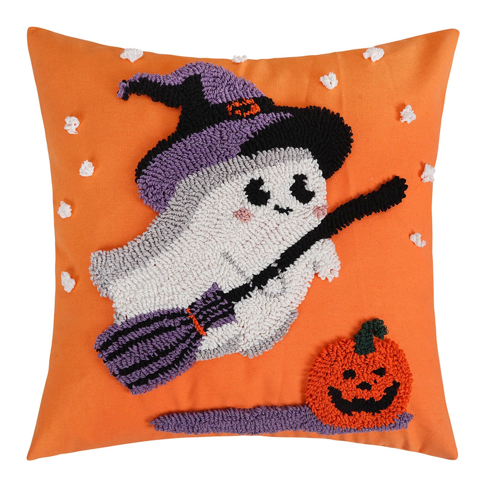 Adabana Fall Halloween Ghost Pillow Covers 18x18 inch Cute Tufted Pumpkin Halloween Decorations for Sofa Indoor Bedroom Couch