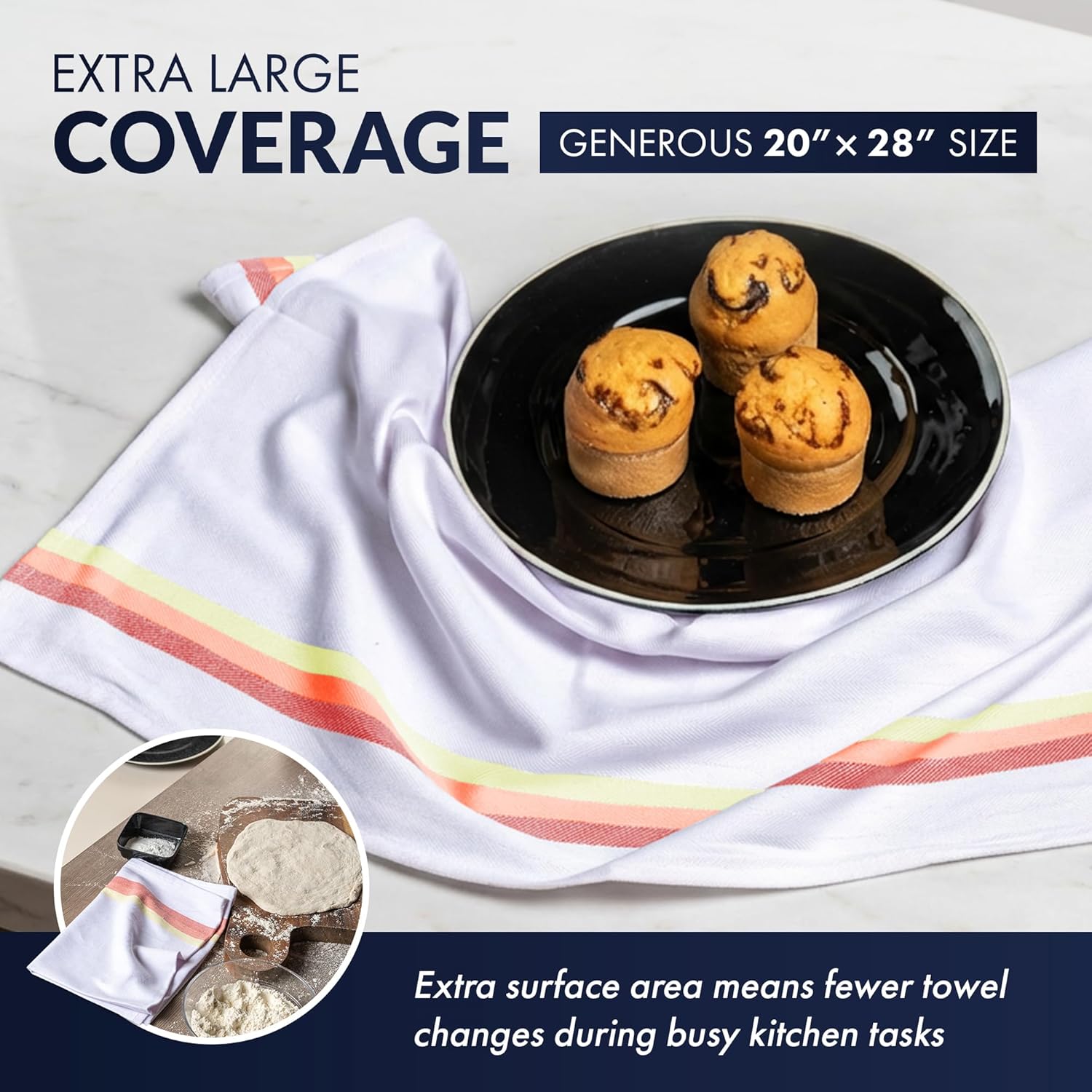 Harringdons 100% Cotton Kitchen Towels, Highly Absorbent Dish Towels for Kitchen with Hanging Loop, Large 28”x20” Washable Towels, Assorted Colors, 6 Pack - Image 7