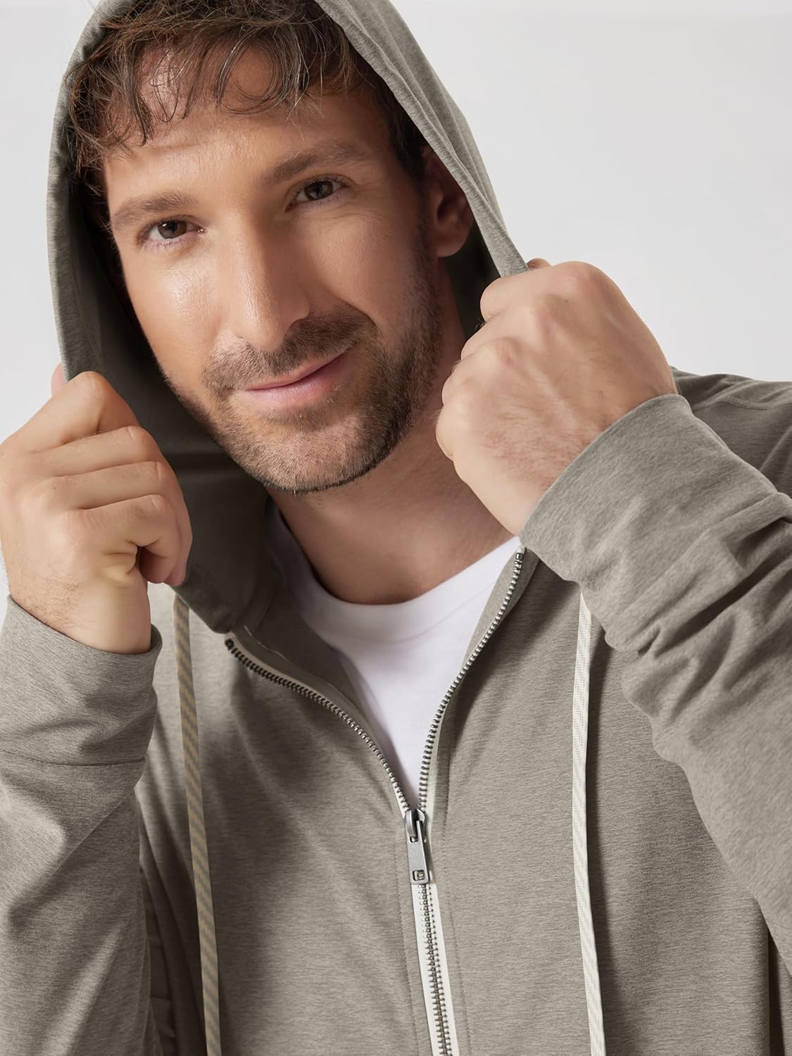 ODODOS Men's Full-Zip Hoodie - odSTRATUM Tech Ultra Soft Outfit UPF 50+ Performance Hooded Jacket with Pockets