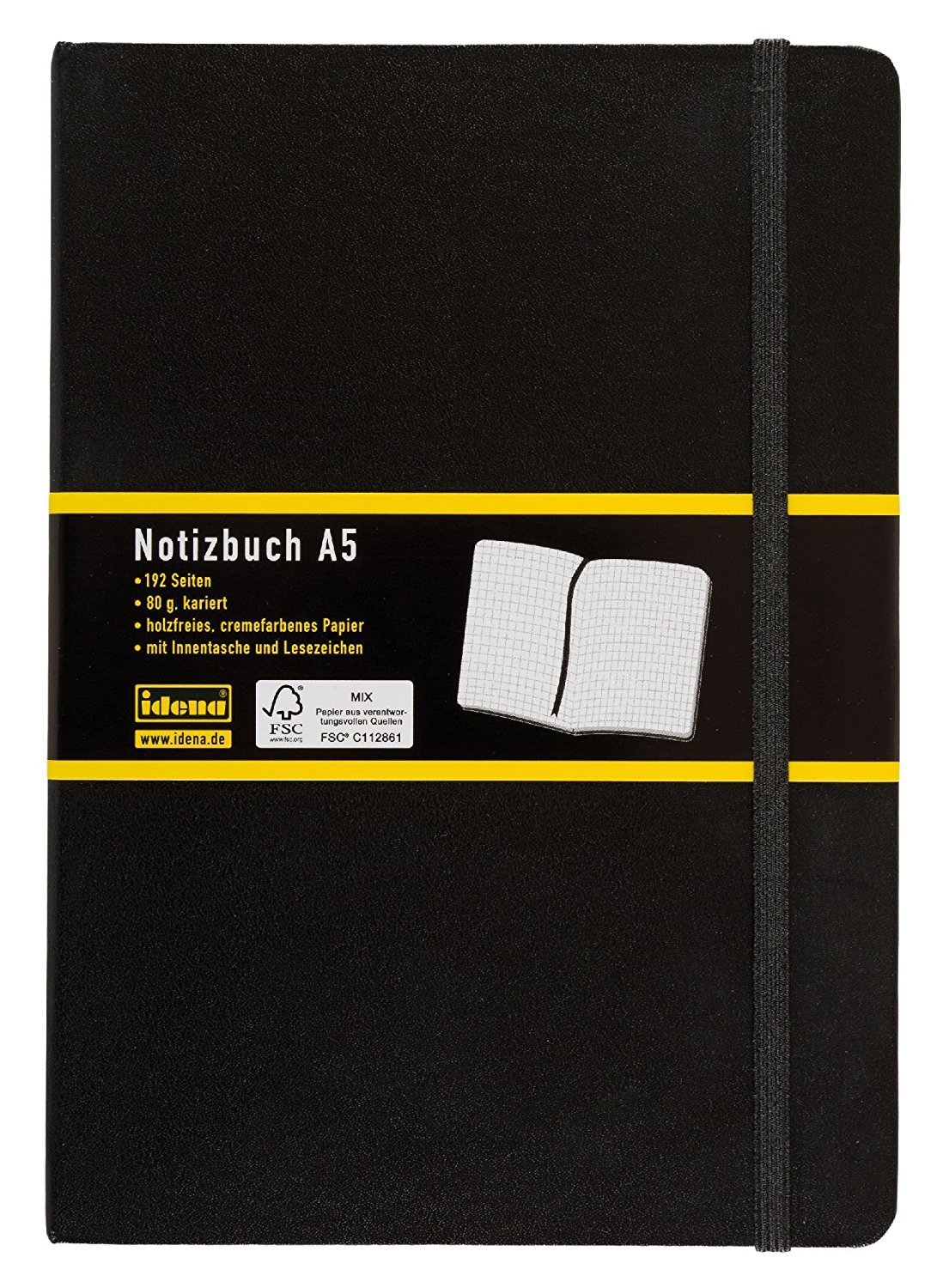 Idena 209281 Notizbuch DIN A5, 192 Seiten, 80 g/m², schwarz, kariert (10er Pack)
