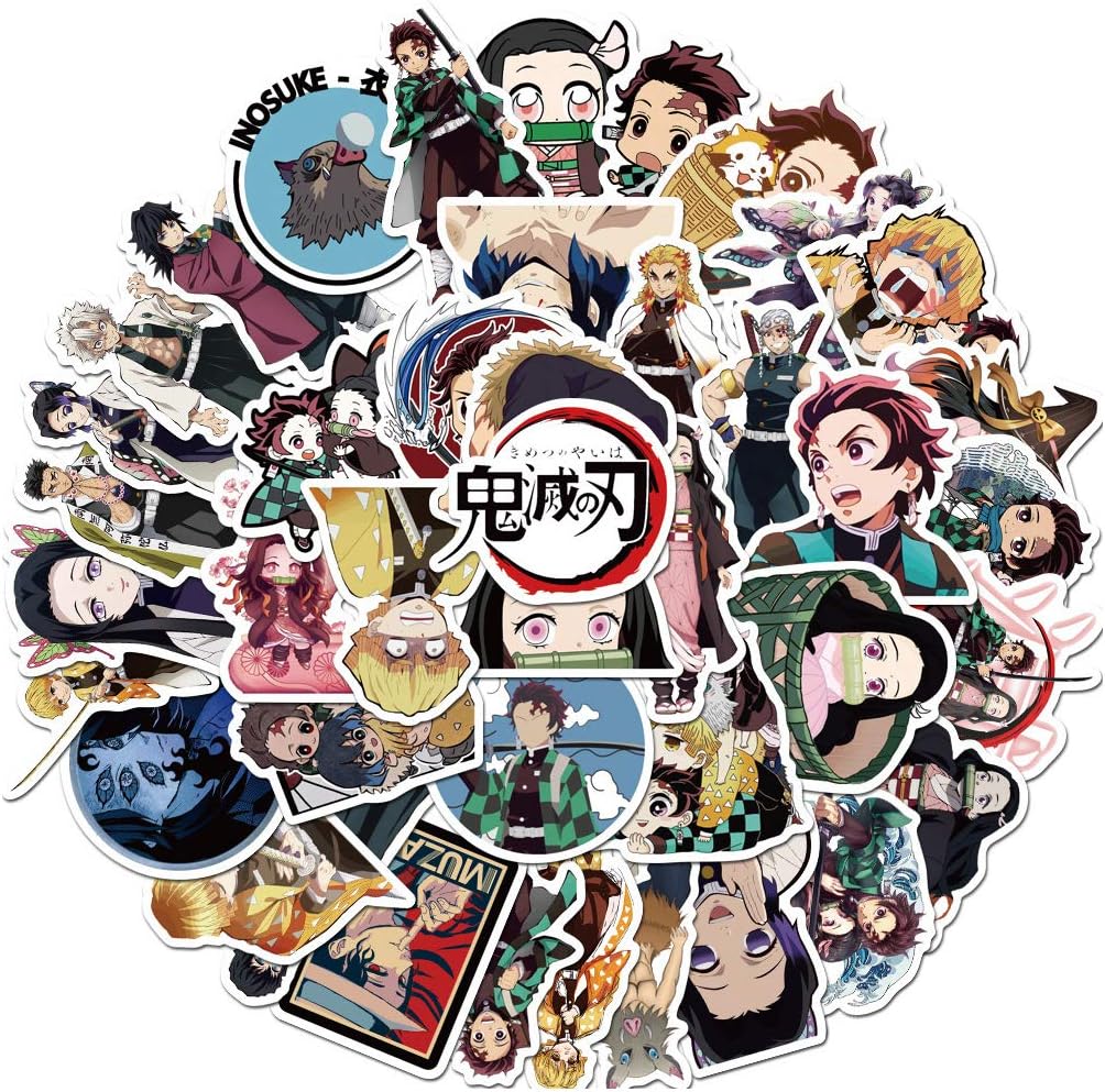 50PCS Demon Slayer Stickers,Kimetsu no Yaiba Stickers Anime Cartoon Laptop Stickers Waterproof Laptop Stickers Waterproof Snowboard Skateboard Car Bicycle Luggage Decal (AZ110,4-8cm)