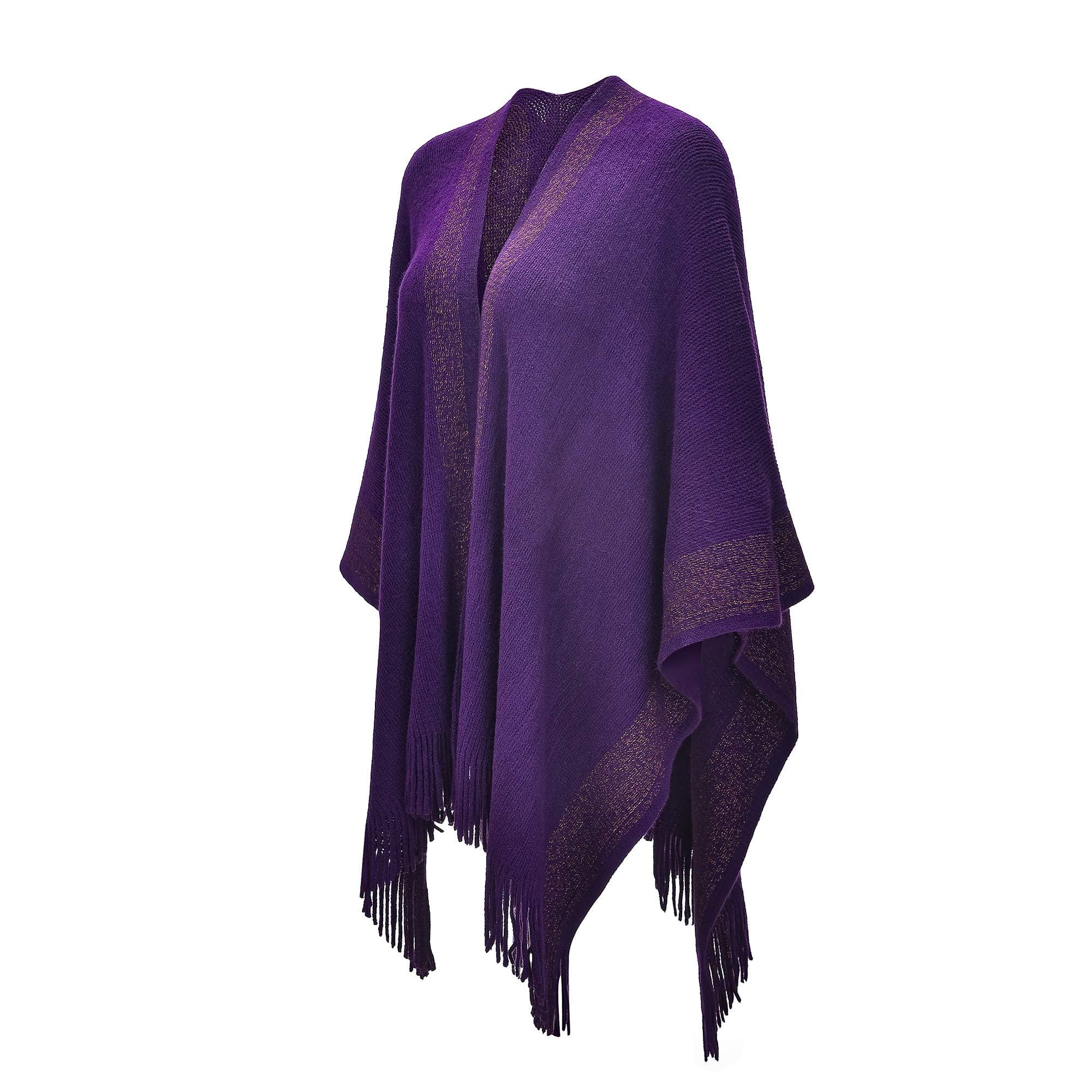 ZLYC Femmes Hiver Ouvert Cape Chaud Poncho Garniture à Franges