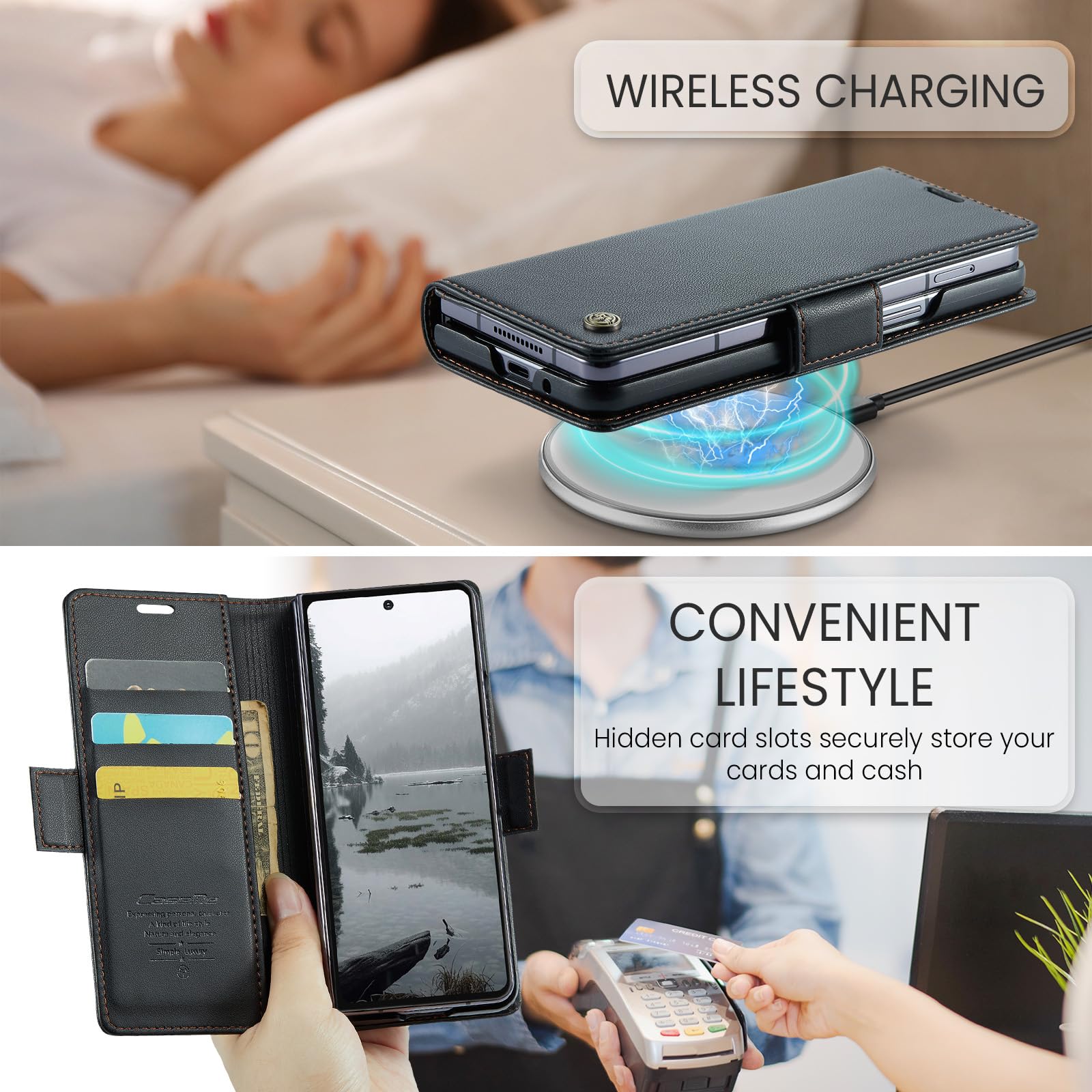 for Samsung Galaxy Z Fold 7 Case, Premium PU Leather Wallet Case Flip Cover with [RFID Blocking][Card Holder][Stand Function] Shockproof Protective for Samsung Galaxy Z Fold 7, Black — view 4