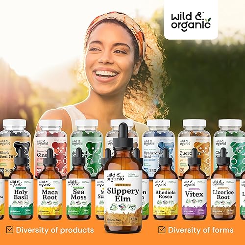 Vista 8 de Wild & Organic Gotas líquidas de olmo resbaladizo, apoyo para pulmón, digestivo y para mujeres, tintura de extracto de corteza de olmo resbaladizo