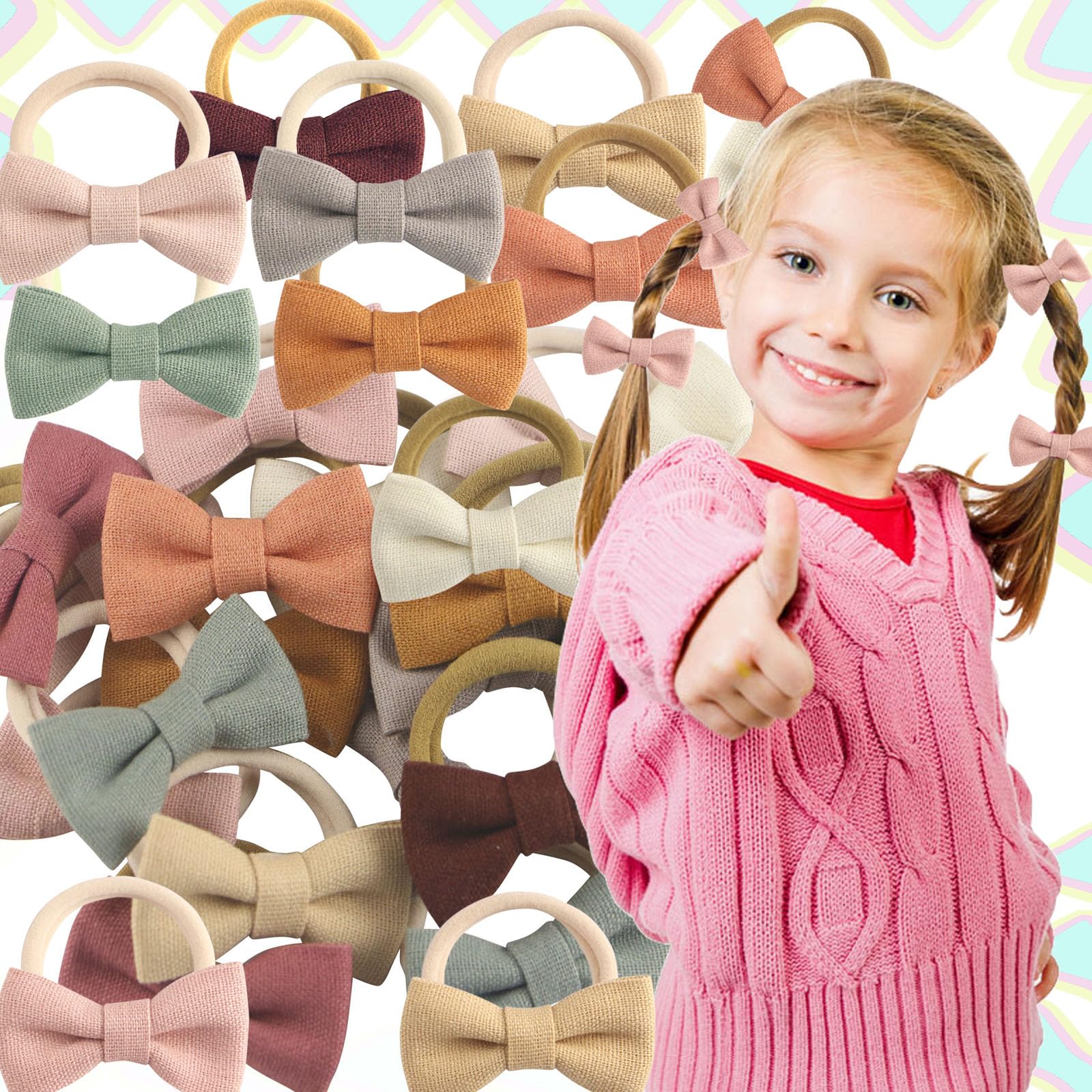 de 20 gomas elásticas para el cabello para niñas pequeñas con lazos de lino, no dañan el pelo, accesorios para el cabello grueso o fino, para niñas en edad escolar (YM-20 unidades)