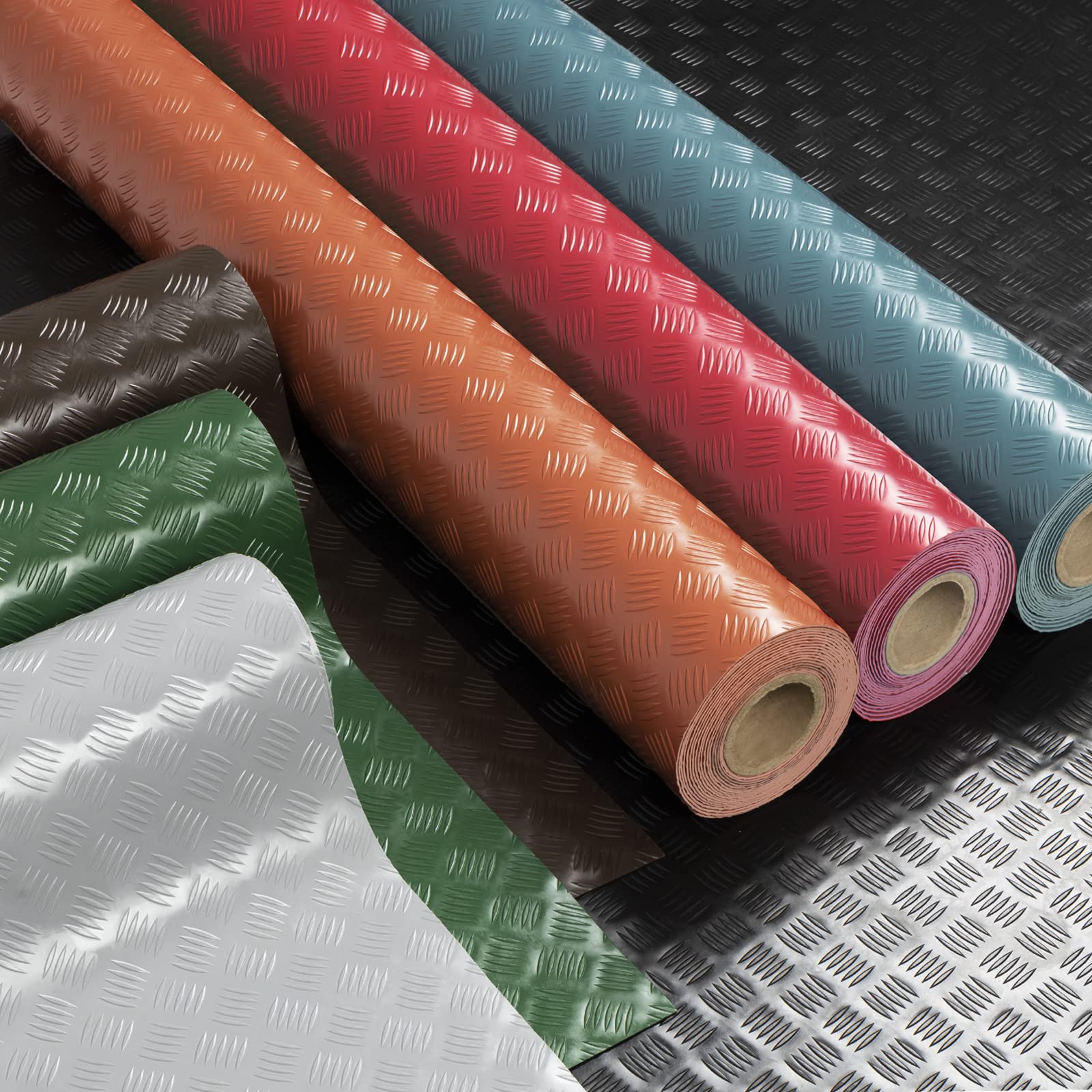 Floordirekt PVC Bodenbelag Diamond Cut - Gummimatte Meterware - Stärke: 2mm - Riffelblechmuster - rutschfest & unempfindlich gegen Flüssigkeiten & Schmutz - Universell einsetzbar (120x300cm, Schwarz)
