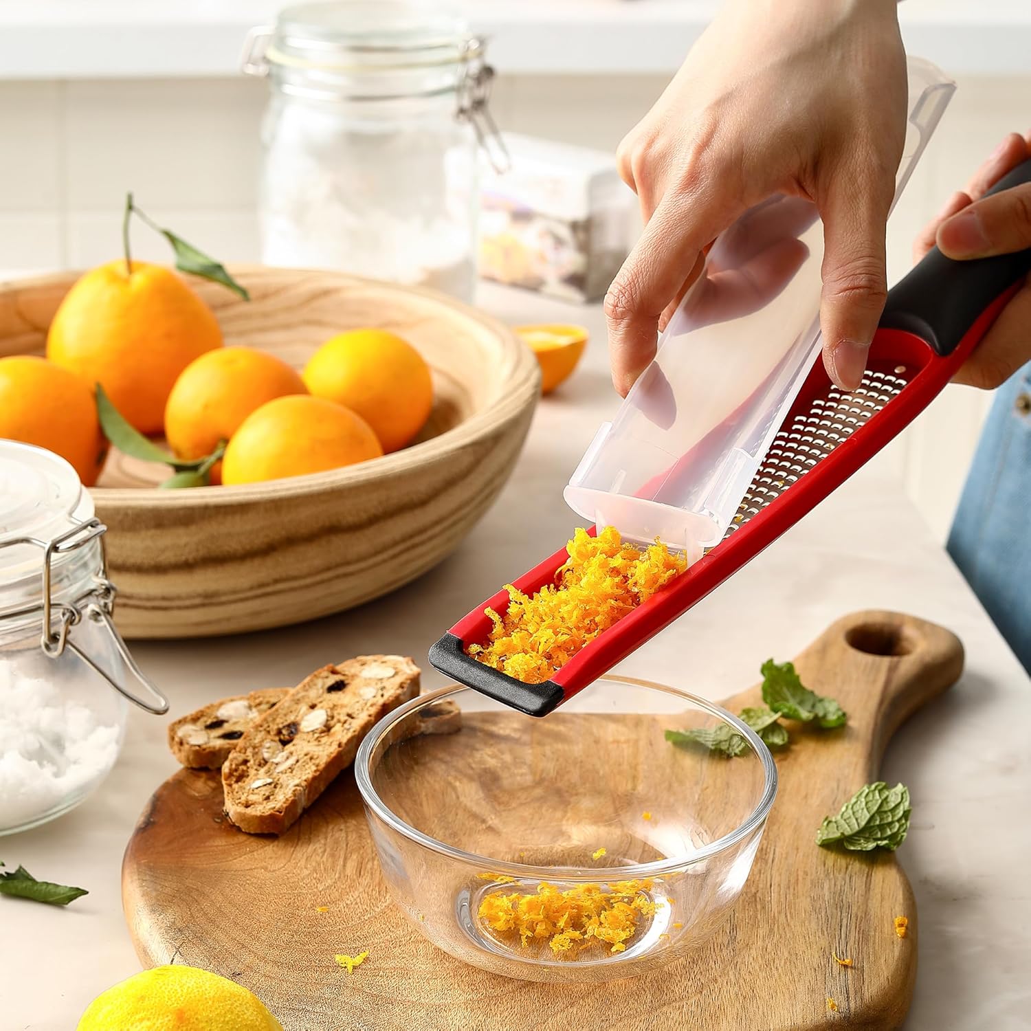 Spring Chef Dual Sided Magnetic Measuring Spoons, Set of 8 & Stainless Steel Zester/Grater, Fine Shred - 2 Product Bundle - Red