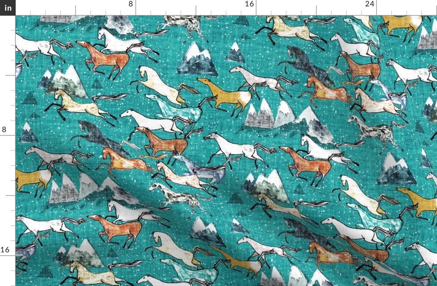 Spoonflower Fabric - Western Mountain Horse Cowboy Southwest Australia Printed on Organic Cotton Sateen Fabric by The Yard - Sewing Quilting Apparel Home Decor