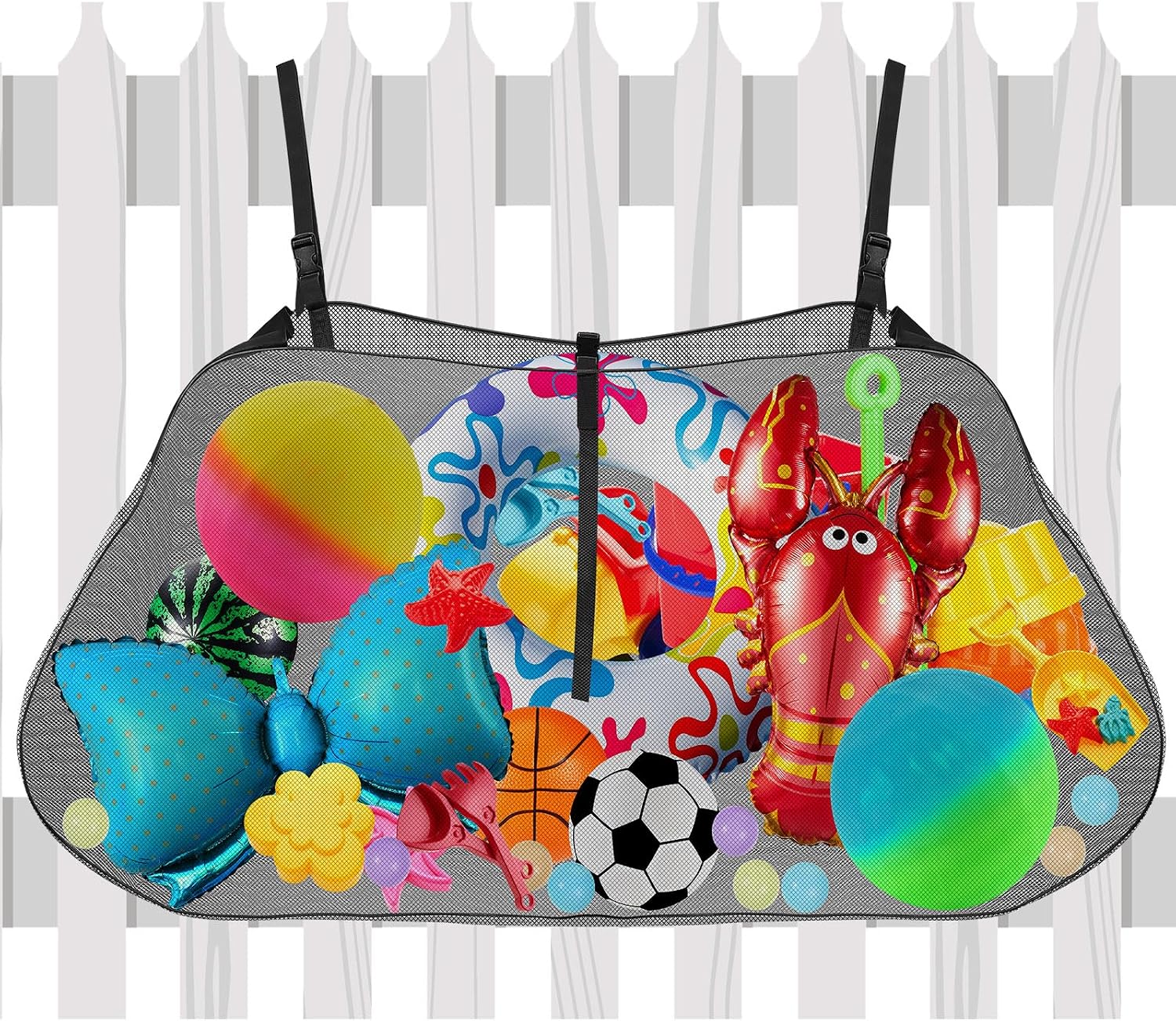 Shappy Pool Float Storage Bag Large Adjustable Hanging Swimming Pool Net Bag Beach Accessories Mesh Organizer for Swimming Ring, Inflatables, Beach Balls, Toys, Supplies(Black)