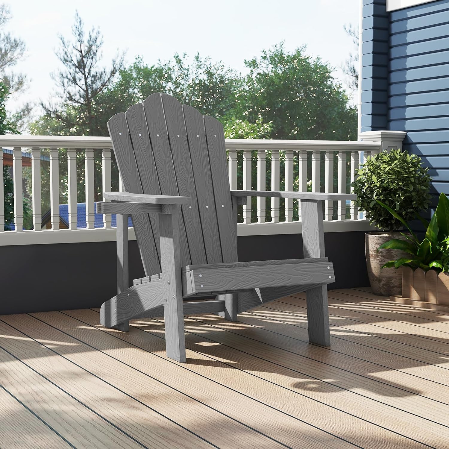 ORALNER Outdoor Adirondack Chair with Cup Holder, Plastic Resin Outdoor Deck Chair, 380 LBS Capacity, for Patio, Backyard, Porch, Balcony, Poolside, Garden, Lawn, Firepit (4, Gray)