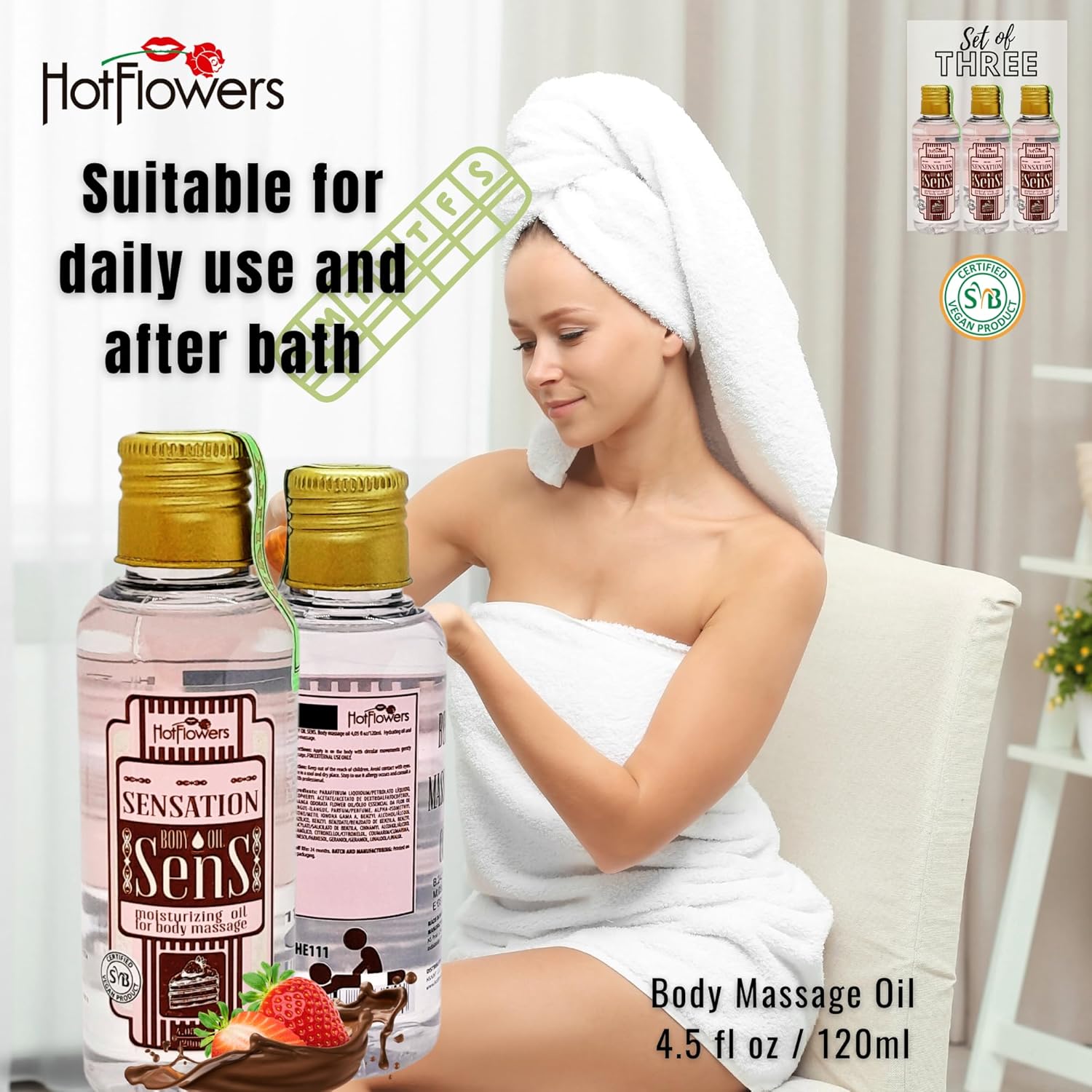 HOT FLOWERS Sens Sensations Body Massage Oil for Moisturizer and Nourish The Skin – Women and Couples - 4.5 fl oz - Image 5