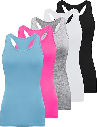 BQTQ 5 Pack Racerback Tank Tops for Women Sleeveless Workout Tank Top Ladies Undershirts