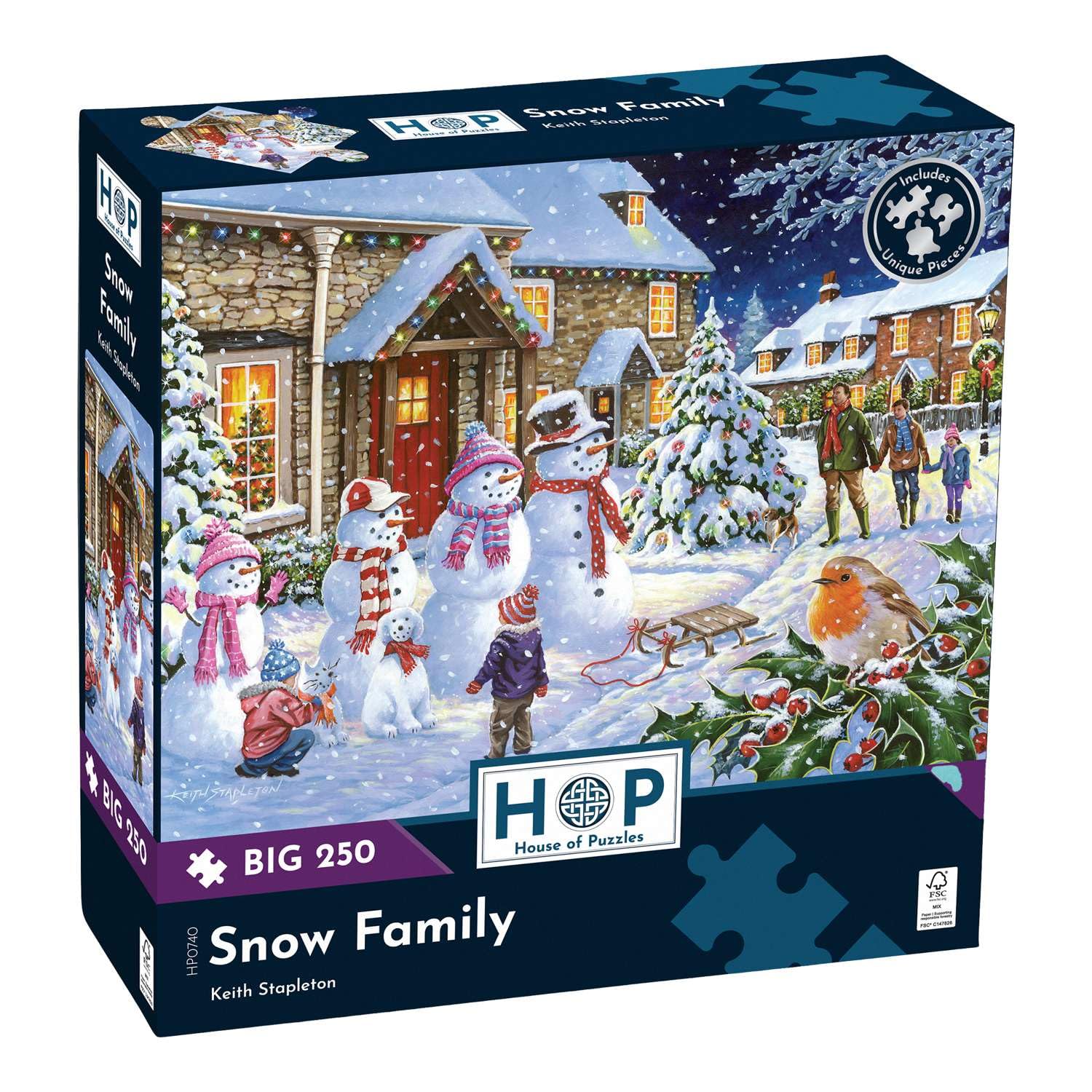 The House of Puzzles Snow Family Jigsaw - Big 250 Piece Jigsaws For Adults & Kids, Extra Large Pieces, Artist Illustrated, Scenic Landscape, Deluxe Puzzle Gifts