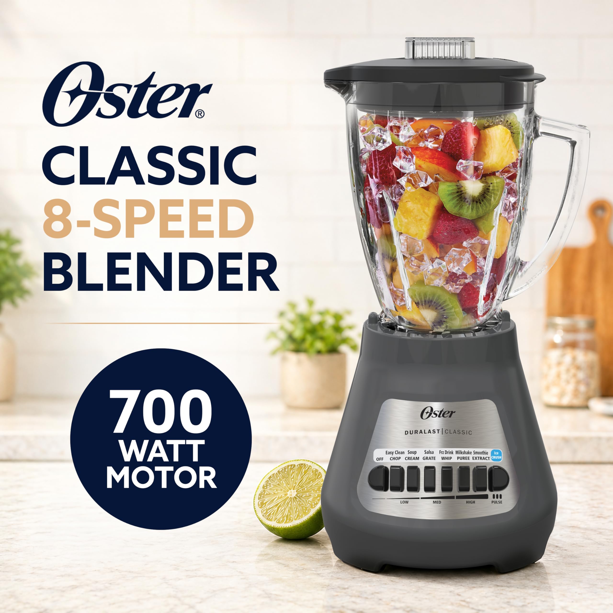 Oster Glass Jar Blender with Stainless Steel Blades & Ice Crusher