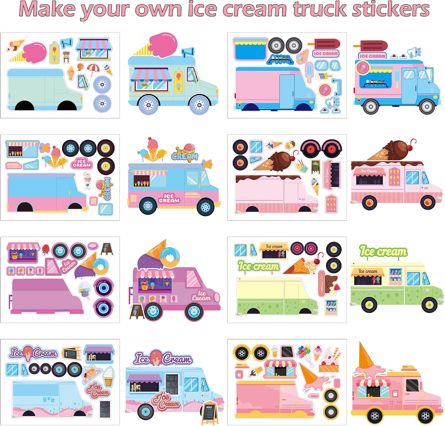 24PCS Make Your Own Ice Cream Truck Stickers, Mix and Match Sticker Party Games, Ice Cream Truck Make a Face Stickers for Adults & Family DIY Crafts for Party Supplies Reward Birthday Gifts image 3