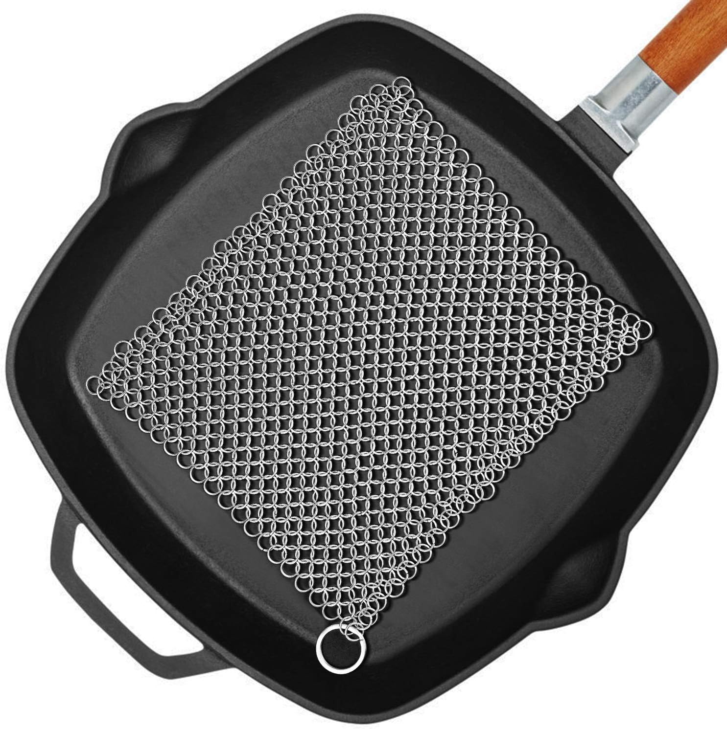 Super Deal Product Amagabeli 8” x 8” 316 Stainless Steel Cast Iron Cleaner Chainmail Scrubber for Cast Iron Pan Skillet Cleaner for Dishes Glass Pre-Seasoned Cast Iron Pot Seasoning Protection Cookware Accessories
