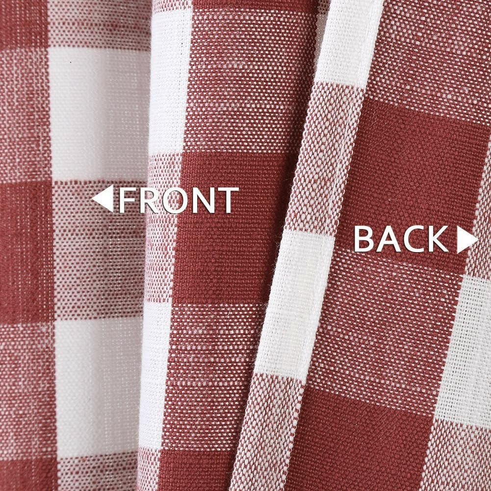 Amzdecor Buffalo Check Tier Curtains for Kitchen, Thick Yarn Dyed Buffalo Plaid Gingham Rod Pocket Cafe Bathroom Curtains, 28" W x 45" L, Burgundy Red/White, Set of 2