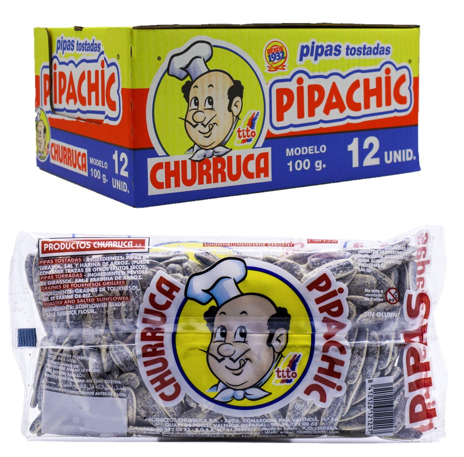 12 x 100g Pipas Tostadas Pipachic Churruca Geröstete Sonnenblumenkerne