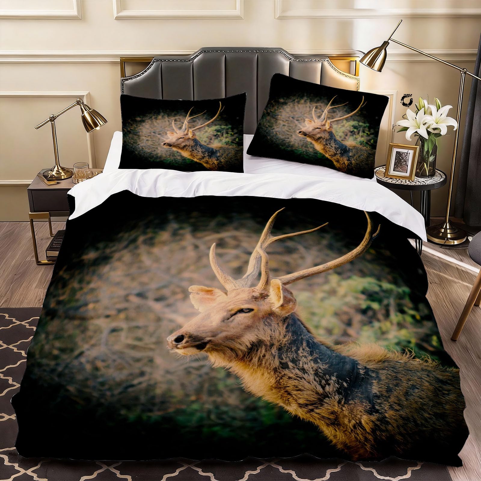 3D Nordic Elk Duvet Cover Vibrant Wildlife Style Bedding Single Bed Set, Soft Microfiber Comforter Cover Printed with Zipper Closure Quilt Coverr 135x200 cm and 2 Pillowcases