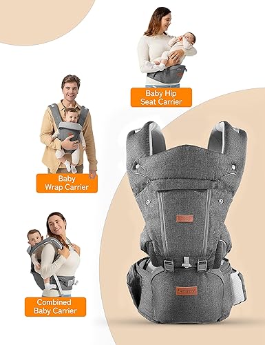 Miniatura 8 de besery - Portabebés de cadera con soporte para la cabeza, portabebés con asiento, portabebés para niños, mochila de senderismo para mamá, papá,