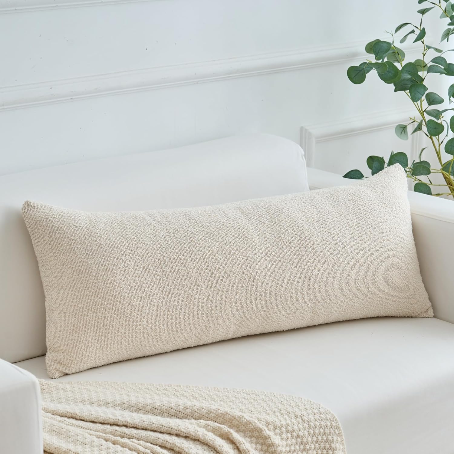 LIGICKY Boucle Long Lumbar Throw Pillow Covers 14x36 Inch, Decorative Modern Accent Pillow Cases Body Cushion for Bed Couch Sofa Living Room Home Decor, Beige(Cover ONLY, Pack of 1)
