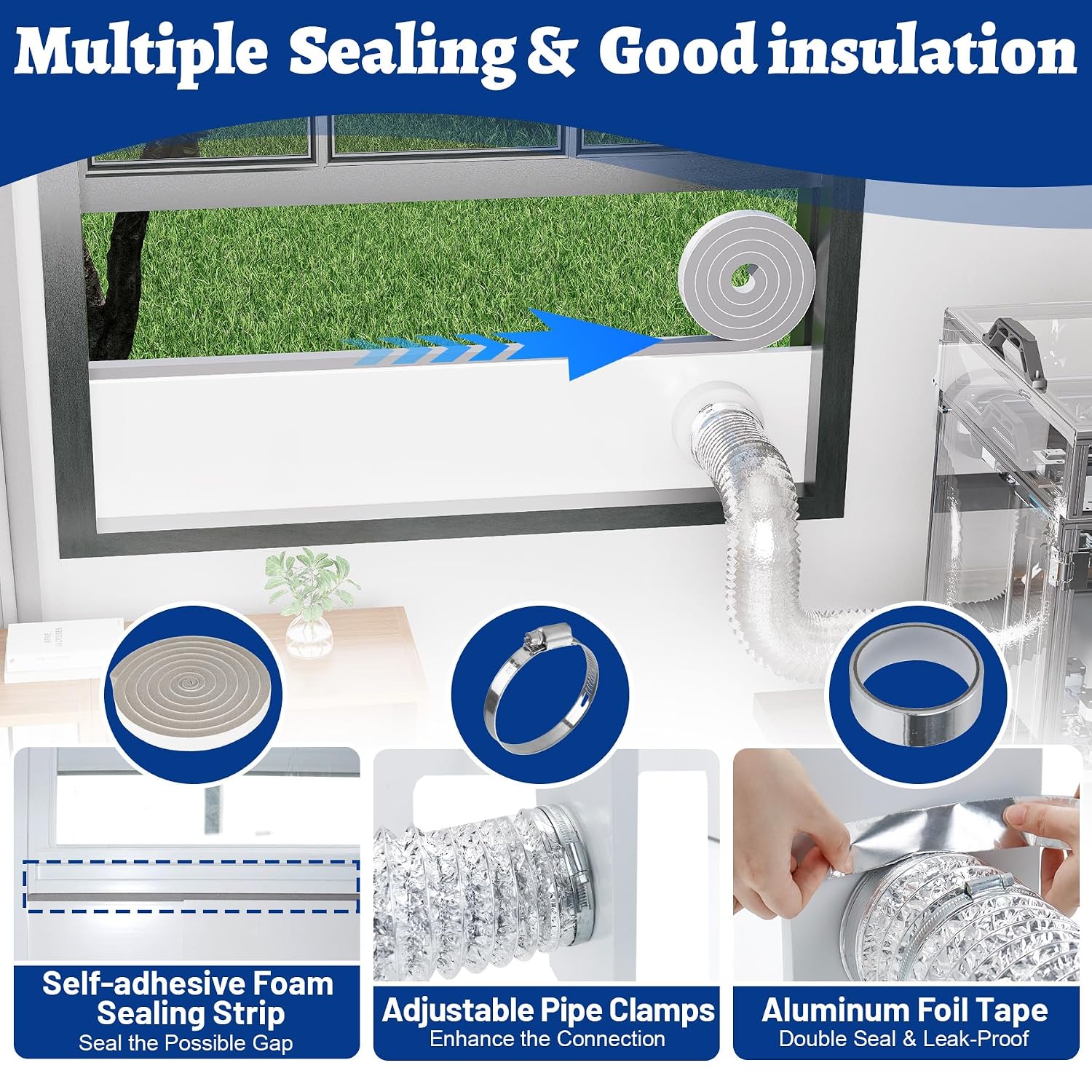 Window Vent Kit with Louvered Vent Cover Fit for 3" and 4" Vent Hose, Adjustable Window Seal Panels for 3"/4" Exhaust Ventilation Duct of Laser Engraver/3D Printer Enclosure, Dryer - 7