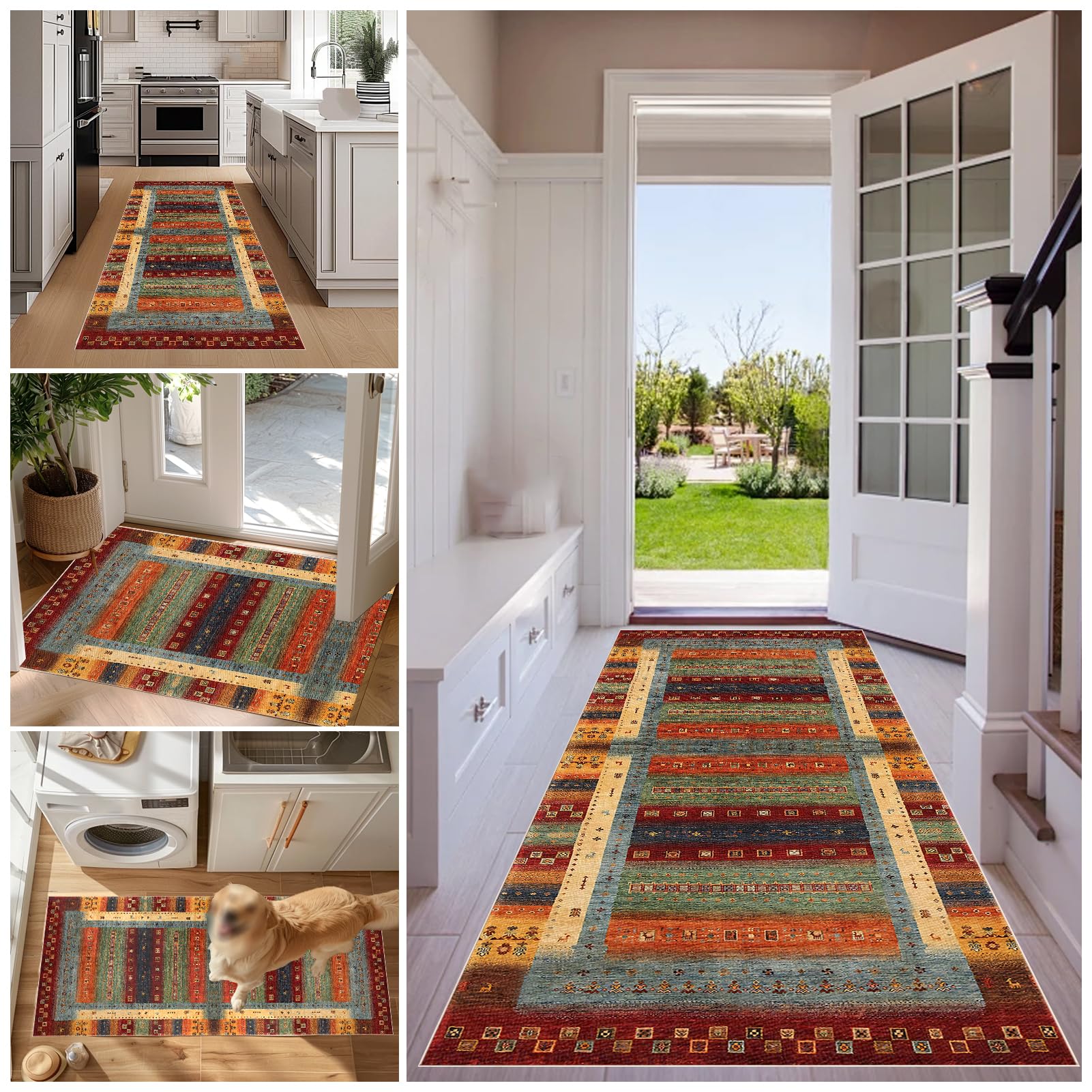 Murzoeky Long Hallway Runner Non Slip Carpet Runners for Kitchen 70 x 180 cm Washable Hall Runner Rugs Absorbent Floor Carpet Area Rug Door Mats Kitchen Carpet Floor Mat for Entryway Laundry Room