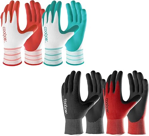 Miniatura 1 de Cooljob Guantes de jardinería para mujeres y hombres, 6 pares de guantes de jardín transpirables con revestimiento de goma, talla mediana y grande