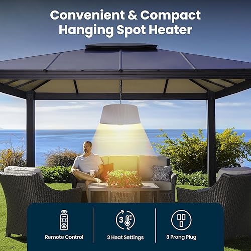 Miniatura 6 de Paragon Outdoor Sol Calentador eléctrico para patio, montaje en techo, lámpara de calor infrarroja de 1500 W para interiores y exteriores,