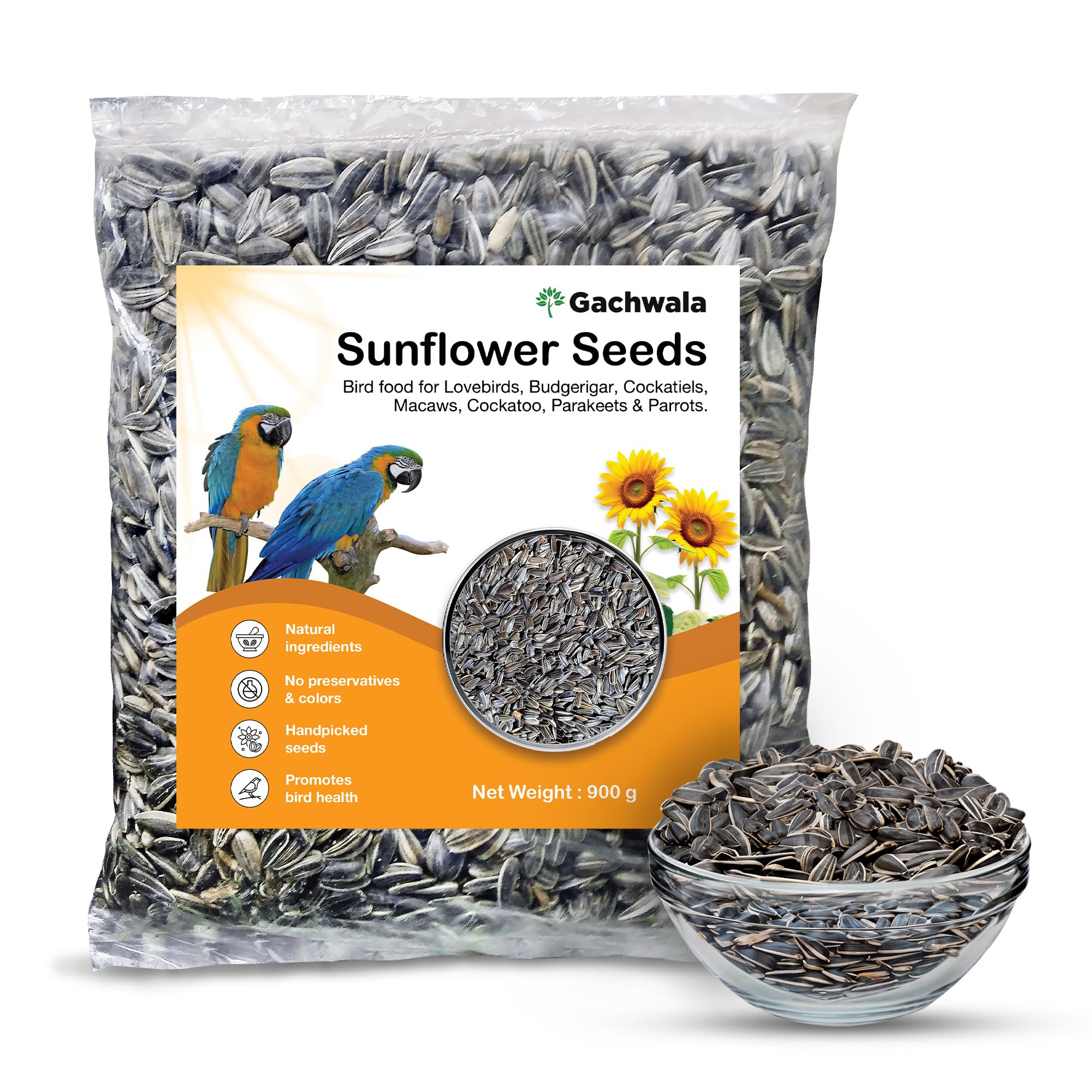 Gachwala Sunflower Seeds (900gm) - Bird Food Contains Vitamins and Minerals for Optimal Feathers,Health - 100% Natural Food for Parrots, Budgies, Conures, Cockatiels, African Grey, Macaws & More (B0CY2T59TK) Amazon Price History, Amazon Price Tracker