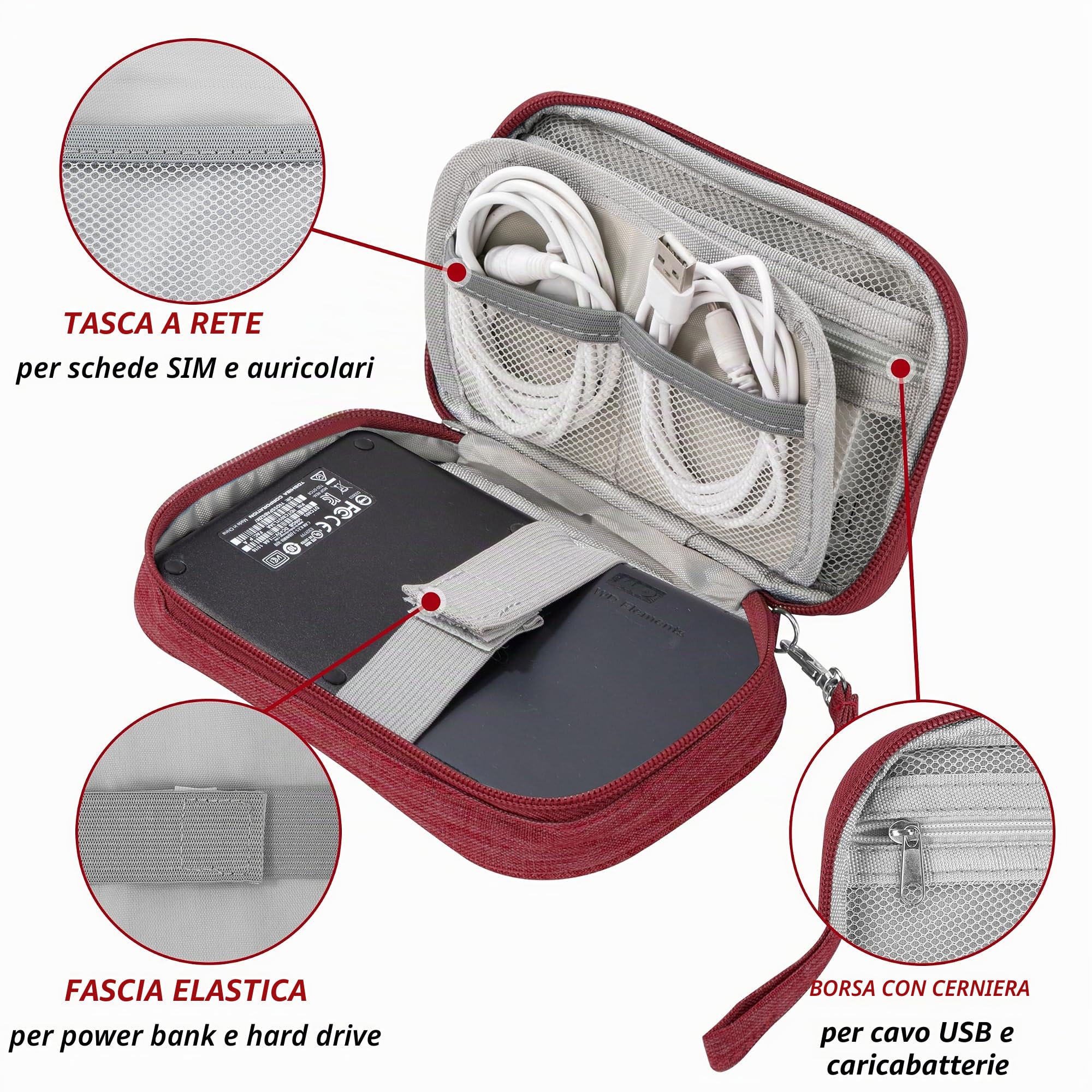 Tunejoy Borsa Accessori Elettronici Piccola Custodia da Viaggio per Cavi Organizer per Dischi ri… — immagine 2 di 9