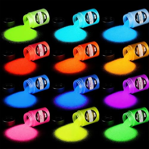 Luminous Pigment Powder -12 Color,Glow in The Dark Pigment 20g/0.7oz,