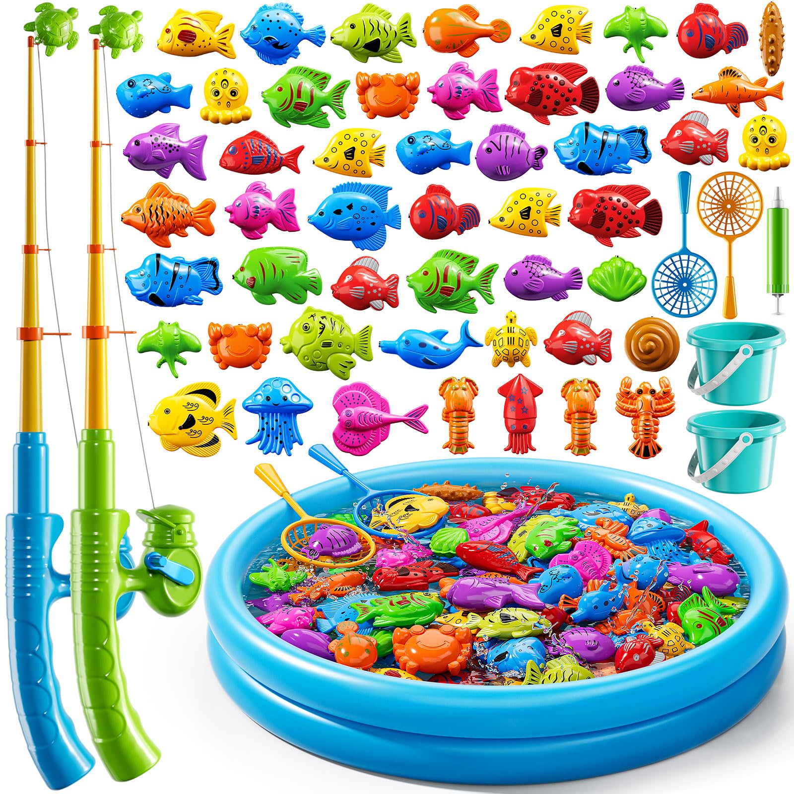 DULONIME Magnet Fishing Game for Kids 3-5 4-8, Fish Toys for Kids 3-5, Bathtub Floating Fishing Pole, Water Table Pool