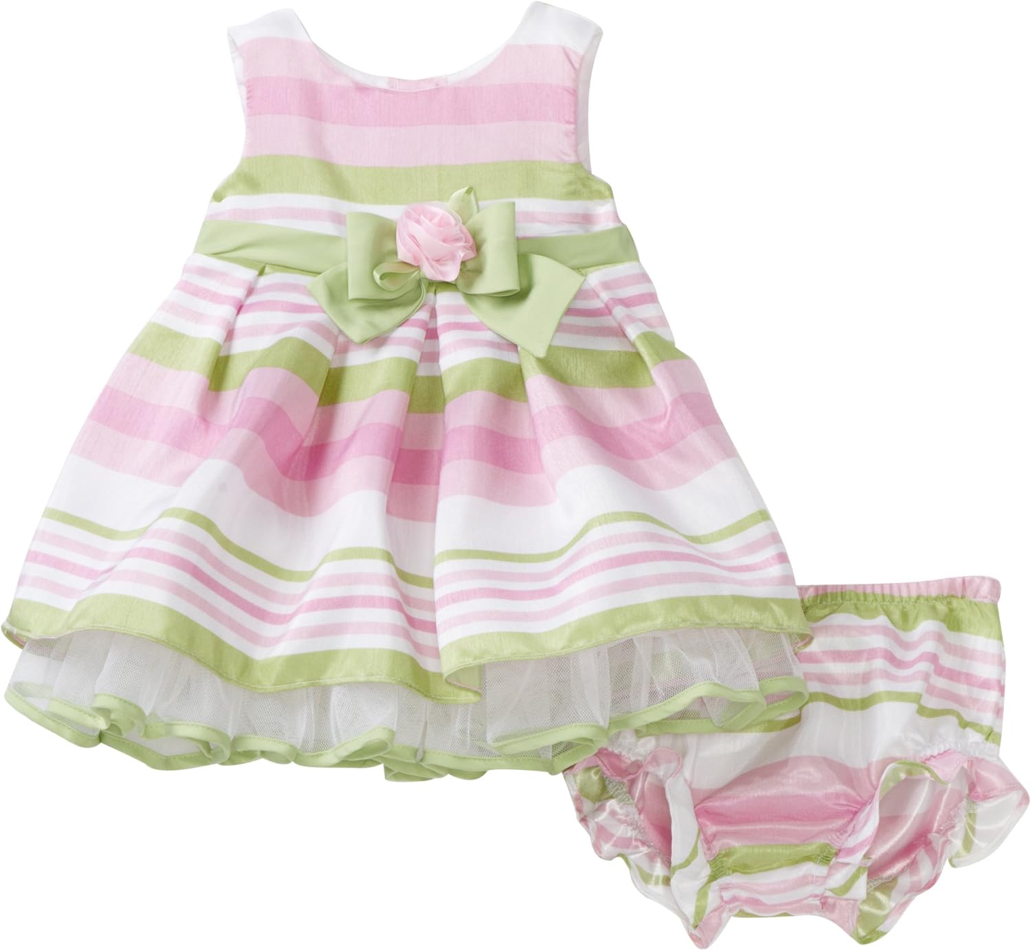 Robe Sans Manches Fille YoungLand - Rayures Rose Et Blanc - Brodée Fleurs - Taille 4T - Occasion Très Bon état