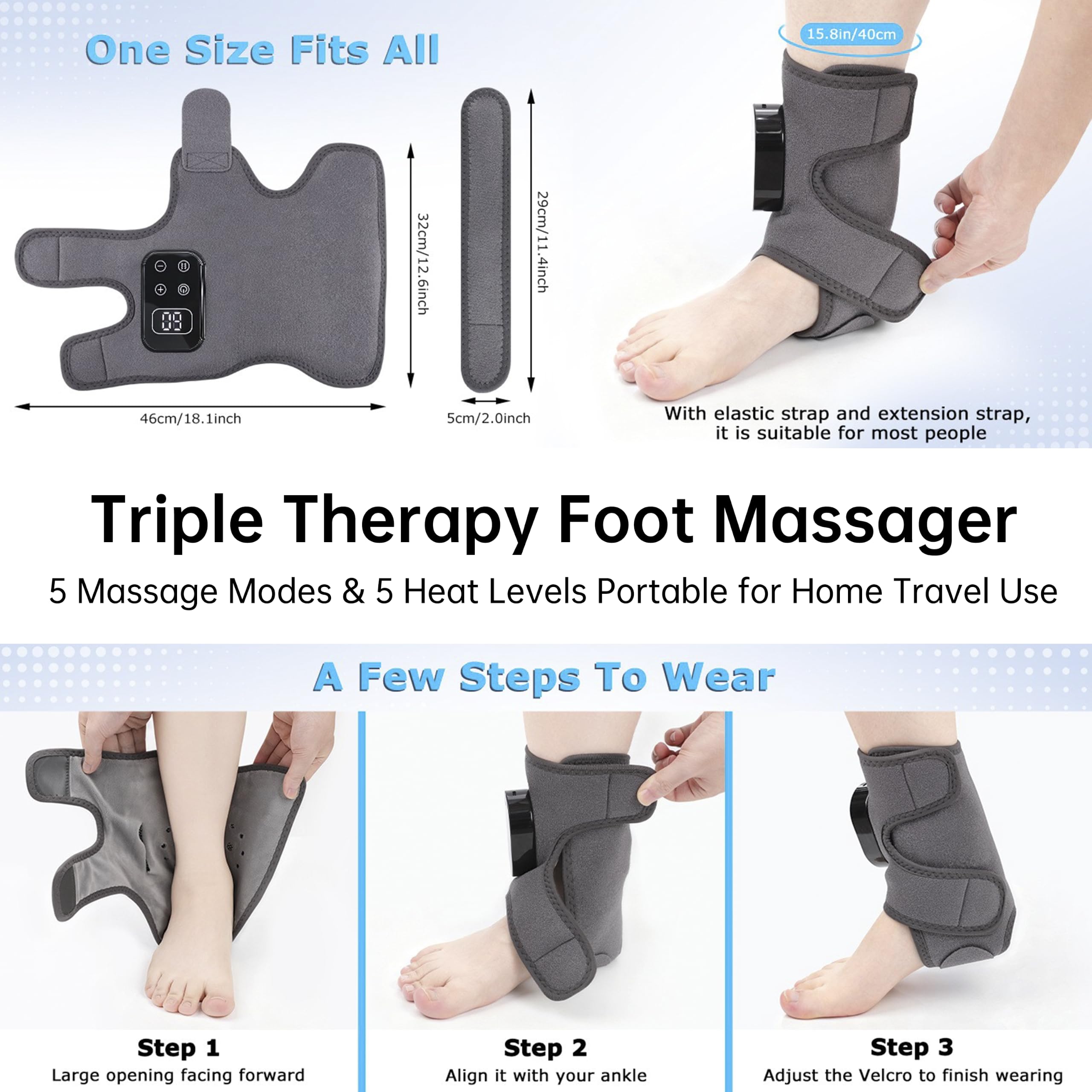 Fussmassagegerät, 3-in-1 Triple Therapy Foot Massager mit 2000mAh Akku, kabelloses elektrisches Fußmassagegerät für Schmerzlinderung & Durchblutung (2 Stück)