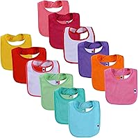 Nvatorfox 12 Pack Terry Cotton Drool Bibs - Super Absorbent Unisex Baby Bibs for Teething, Feeding & Drooling, 3-24 Months