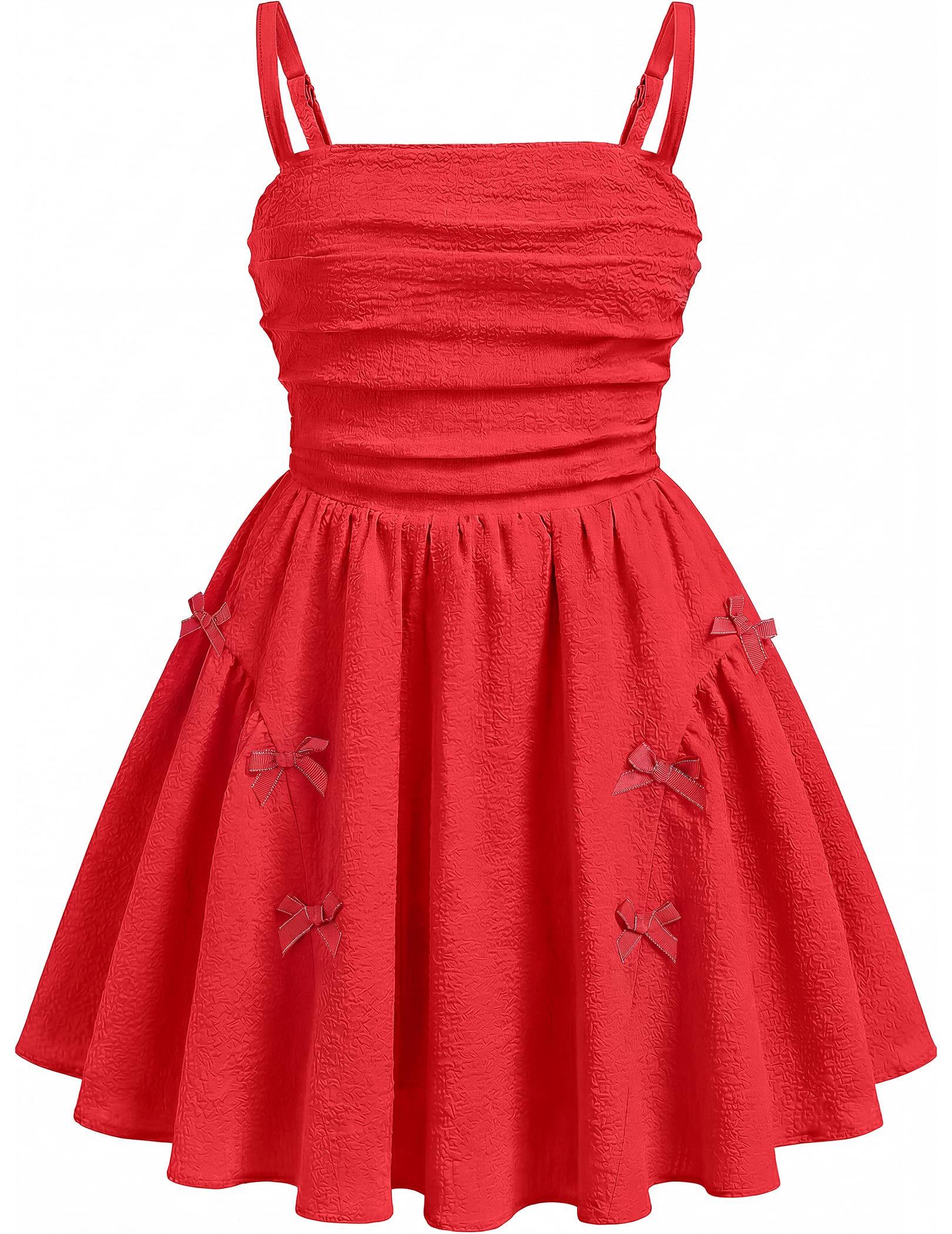 Girls Summer Dress Boho Dress Adjustable Spaghetti Straps A-line Sundress Cute Beach Party Dresses with Bows — view 7