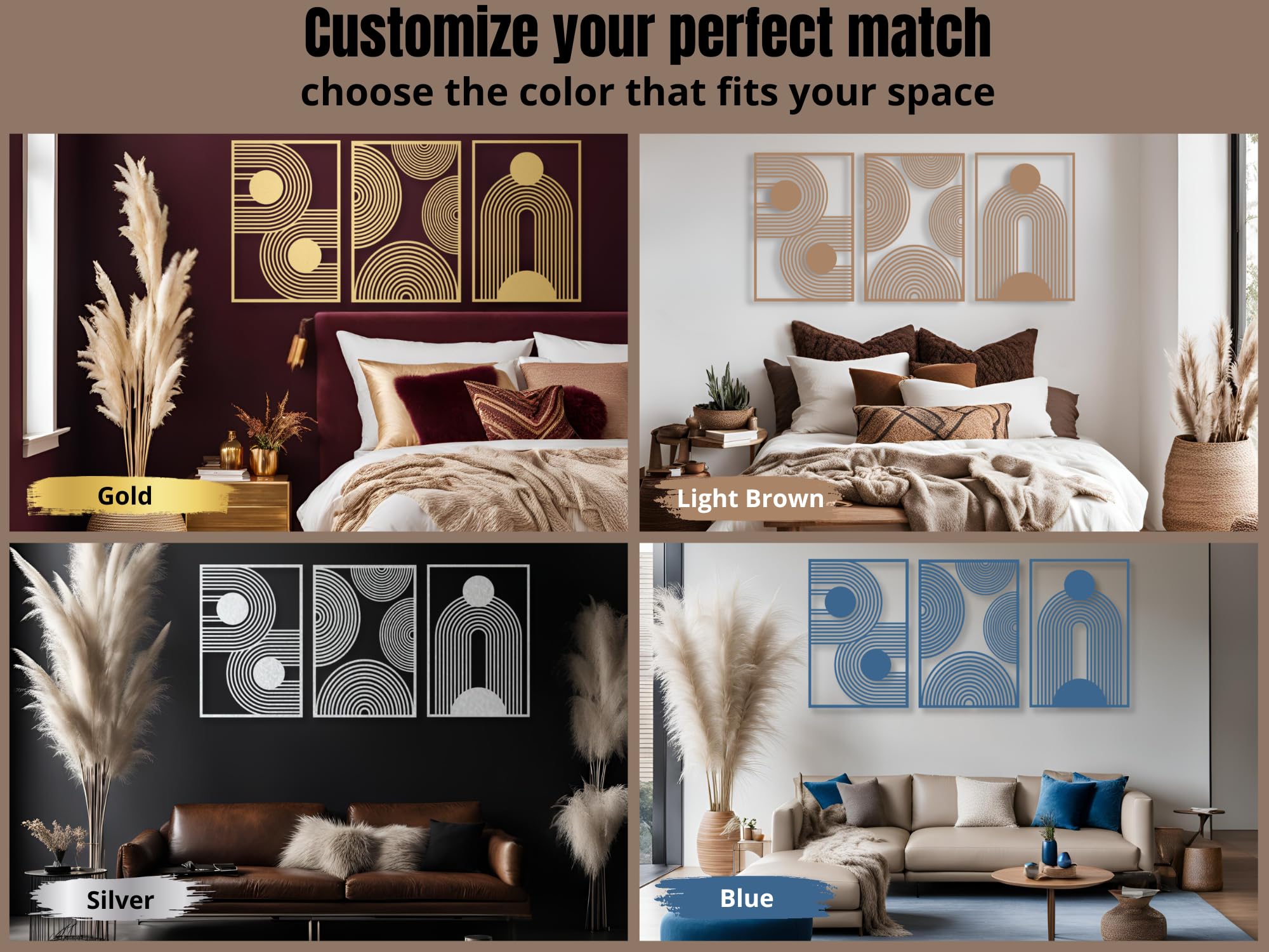 VAILLA ® 3er set Boho Wanddeko, Geometrische Wanddekoration aus Holz, 3D Wandbilder Home Dekoration, Bohemian Große Wand Deko, Bilder für Schlafzimmer, Wohnzimmer (Boho 5)