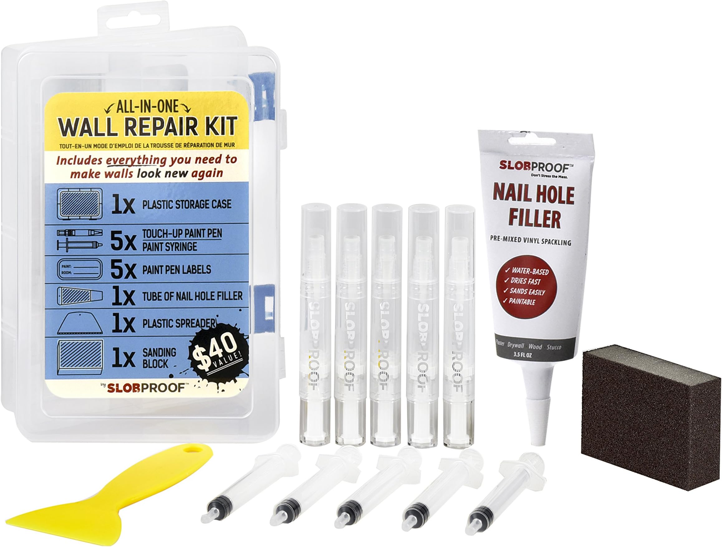Touch-Up Paint Pen Wall Patch Kit | Fills with Any Paint for Paint Touch Ups to Walls, Trim & Ceilings | Keeps Paint Fresh Inside for at Least Seven Years | Includes Spackle, Spreader & Sanding Block