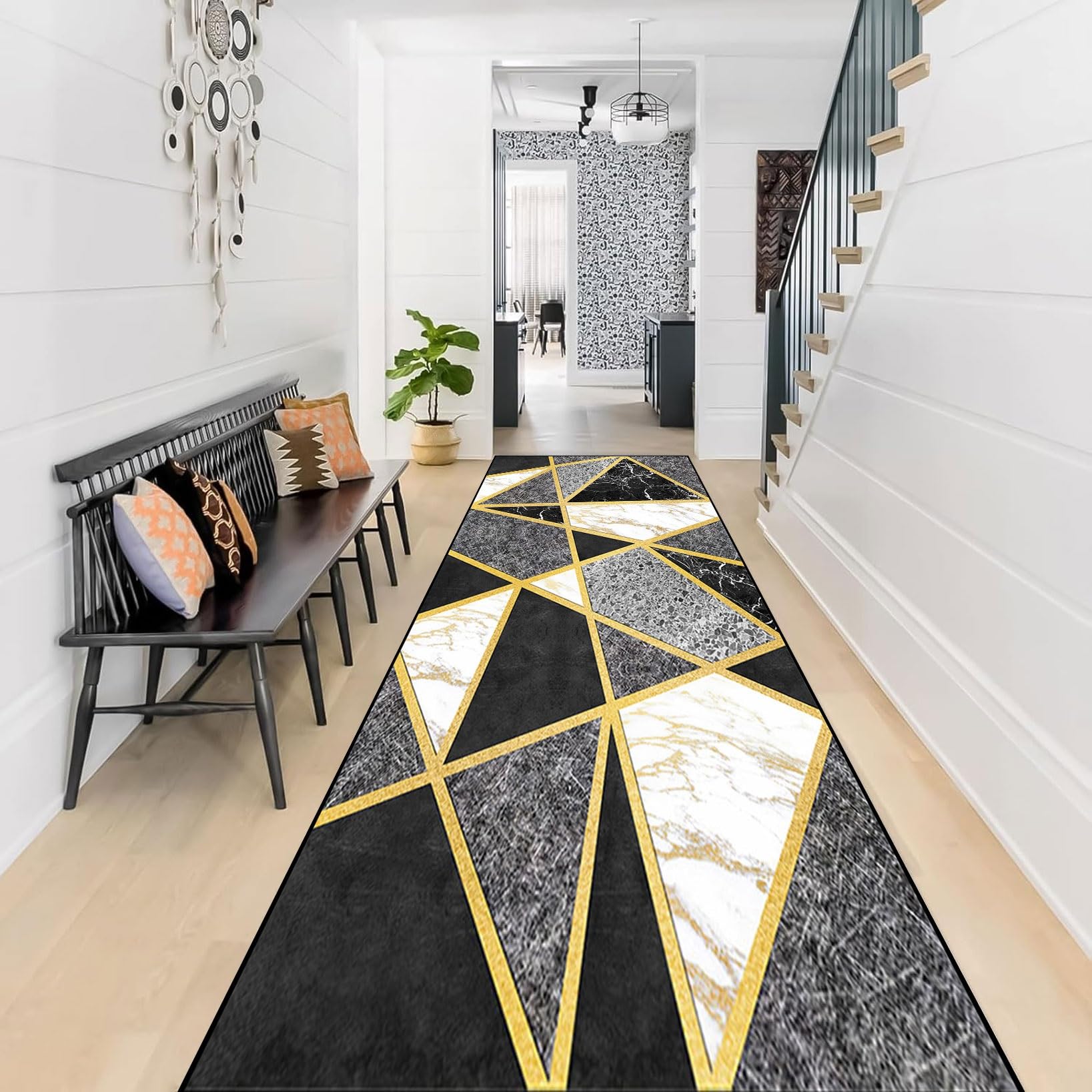 Tapis Cuisine 70 x 200 cm Lavable Antiderapant Tapis de Porte D'Entrée, Moderne Motif Abstrait Vintage, Facile à Nettoyer pour Cuisine, Couloir, Passage, E
